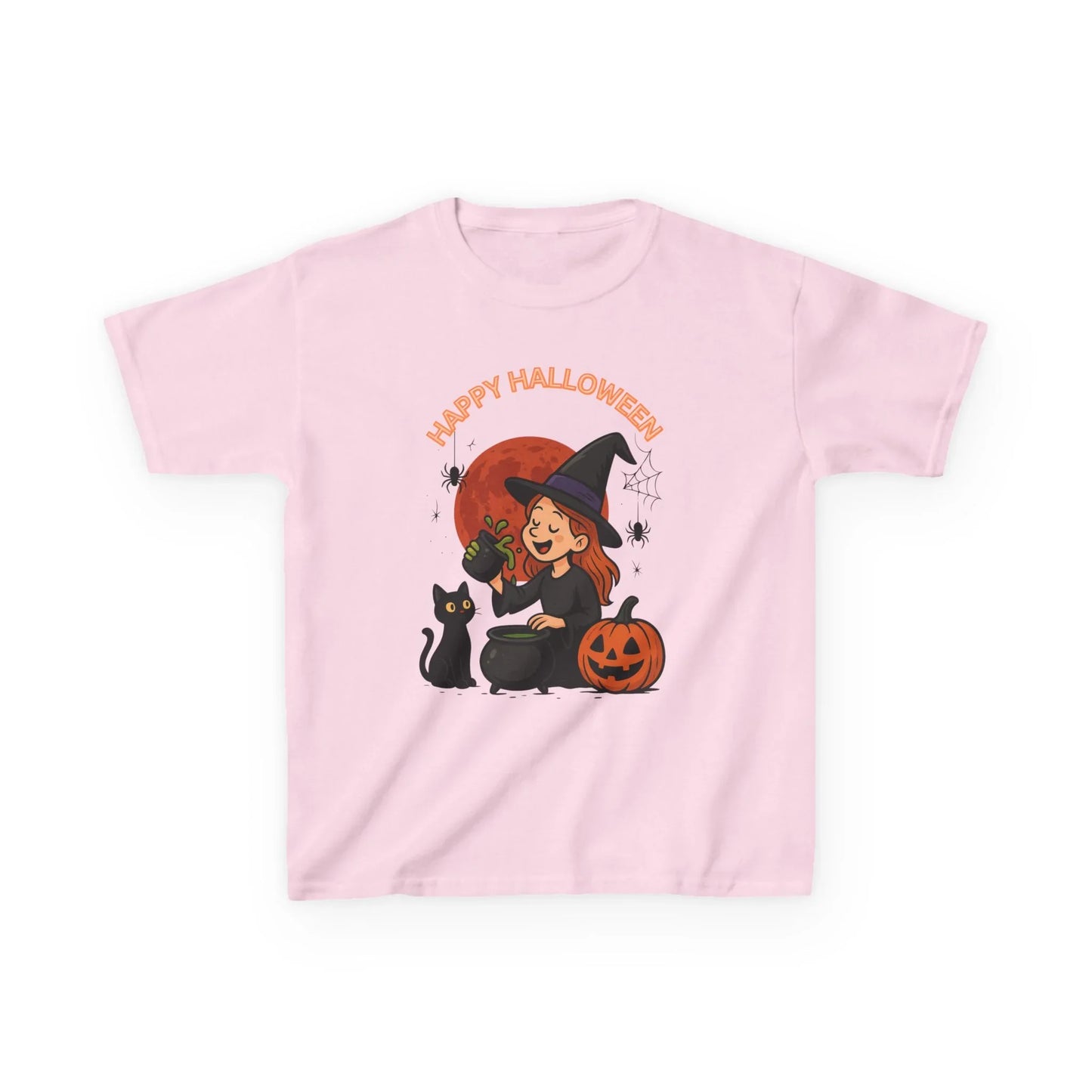 Kinder T-Shirt Motiv Halloween Hexe Katze Kürbis - MorgenMood