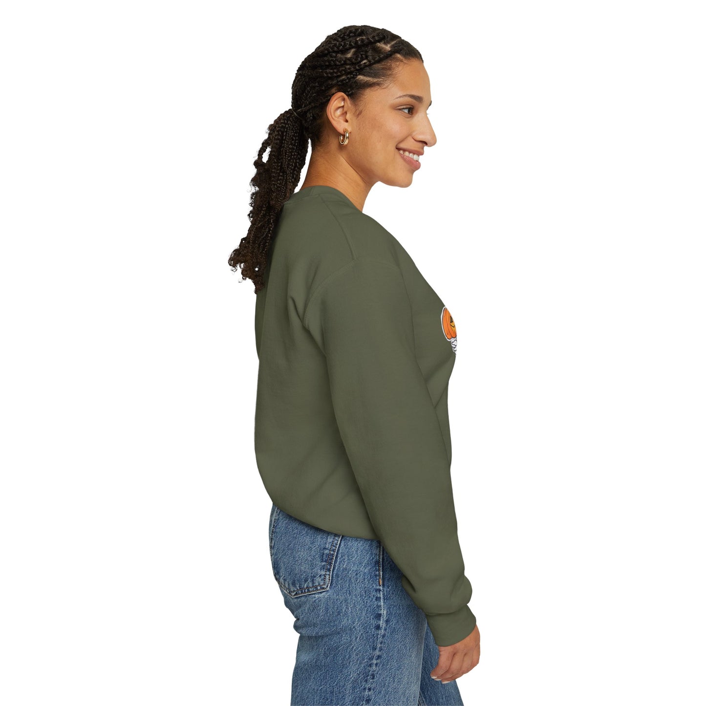 Halloween Sweatshirt mit lustigem Geist mit Hut und Kürbisse