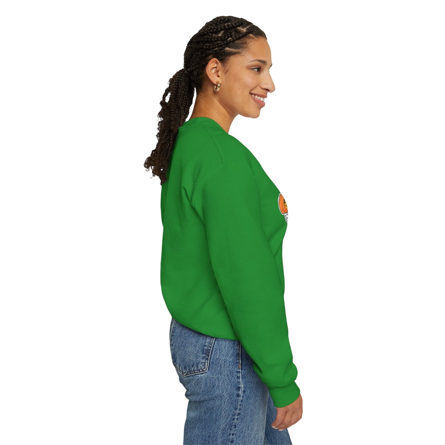 Halloween Sweatshirt mit lustigem Geist mit Hut und Kürbisse