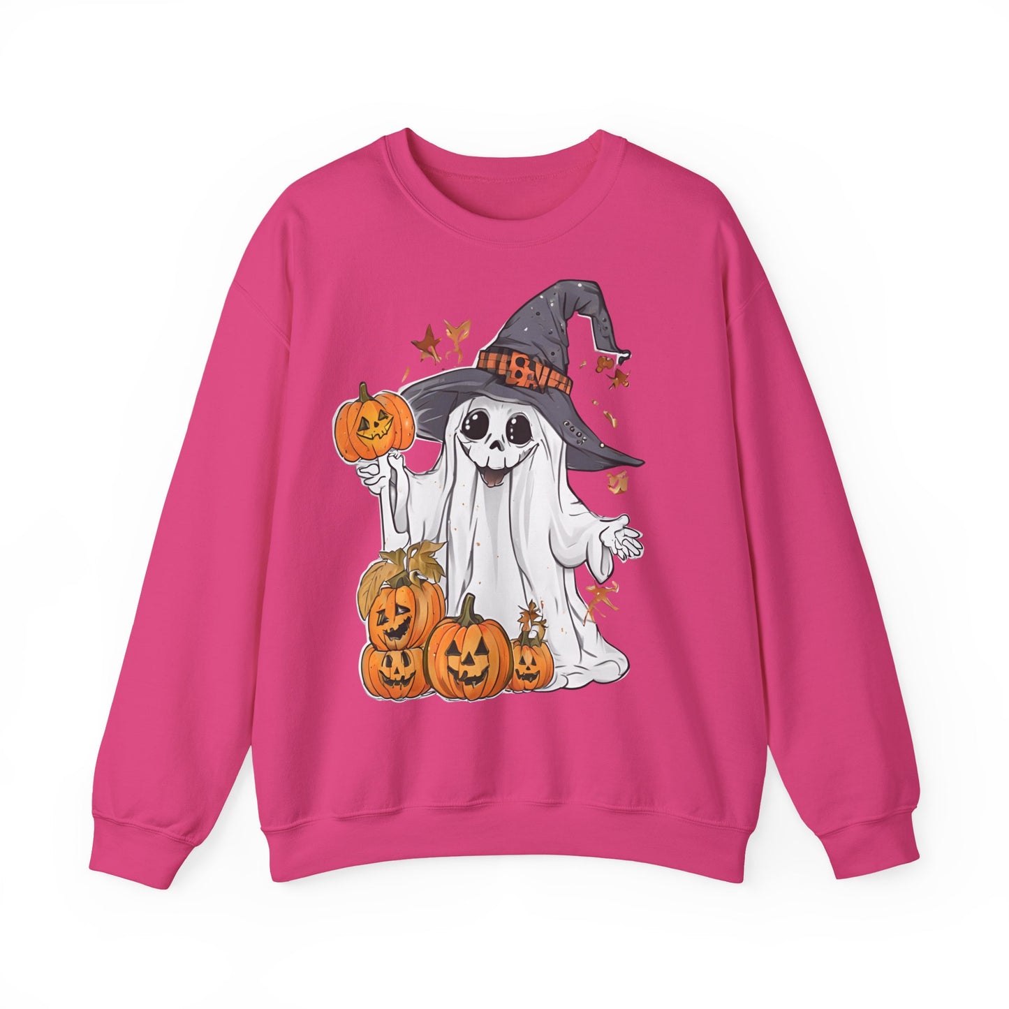 Halloween Sweatshirt mit lustigem Geist mit Hut und Kürbisse