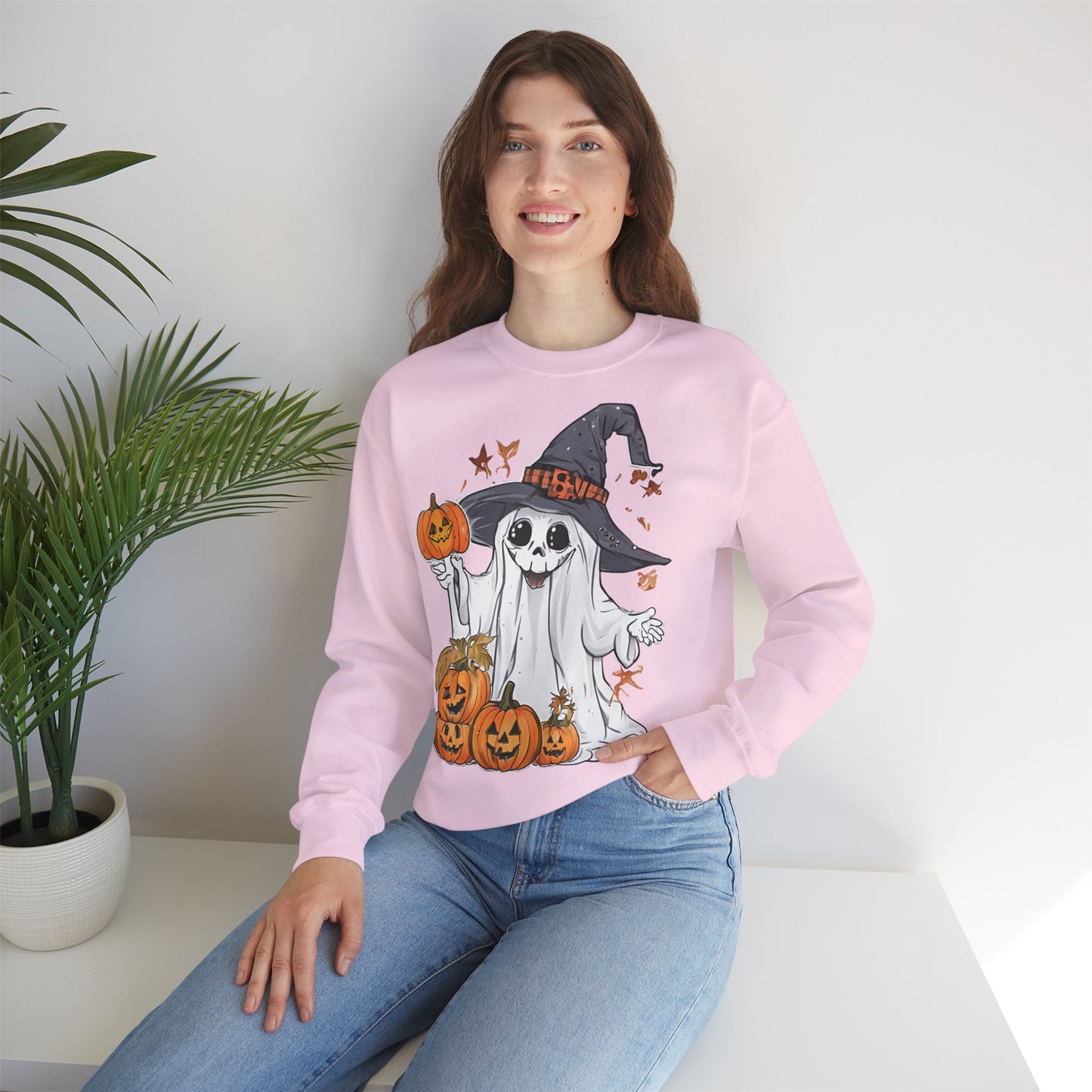 Rosa- farbenes Sweatshirt mit lustigem Halloween Motiv