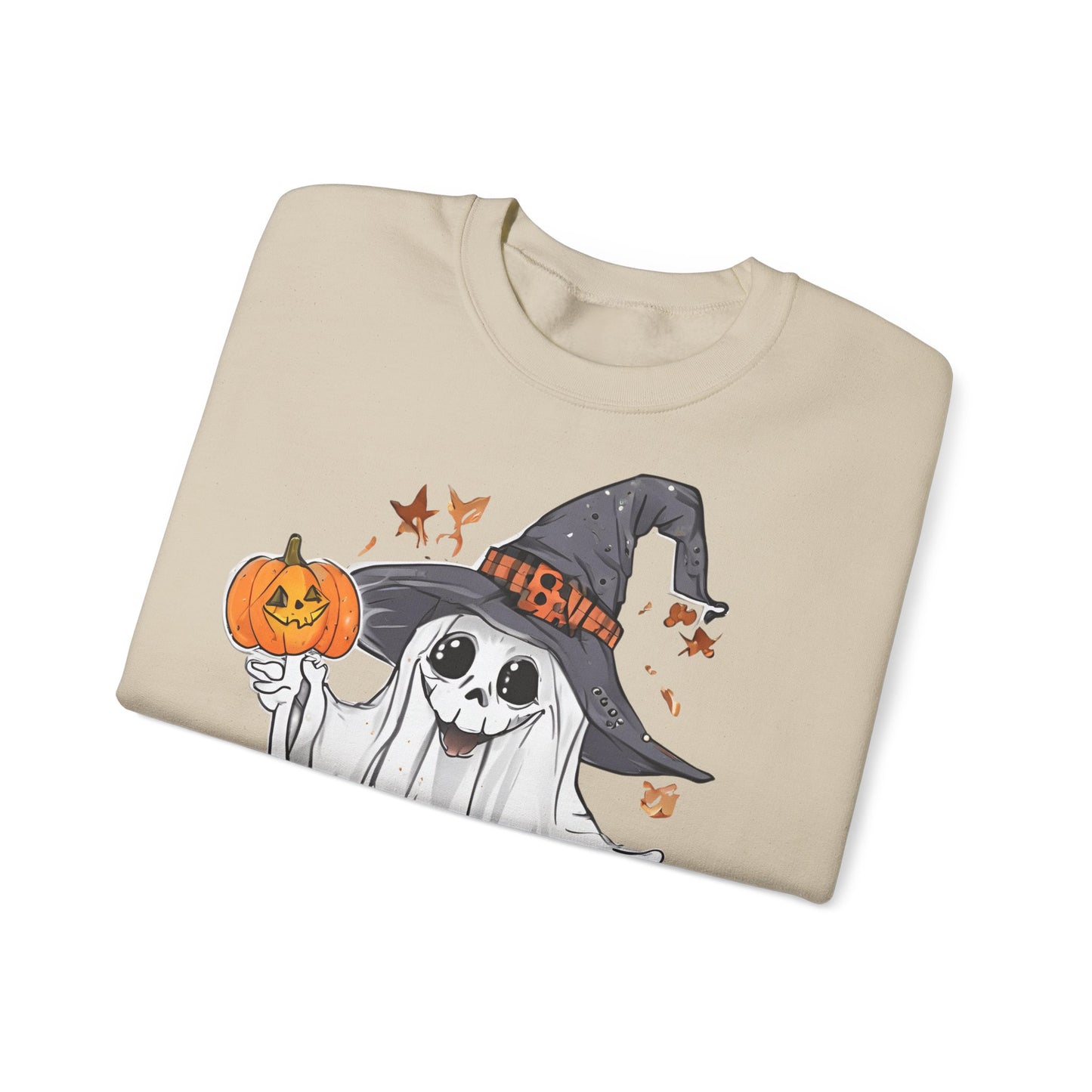 Halloween Sweatshirt mit lustigem Geist mit Hut und Kürbisse