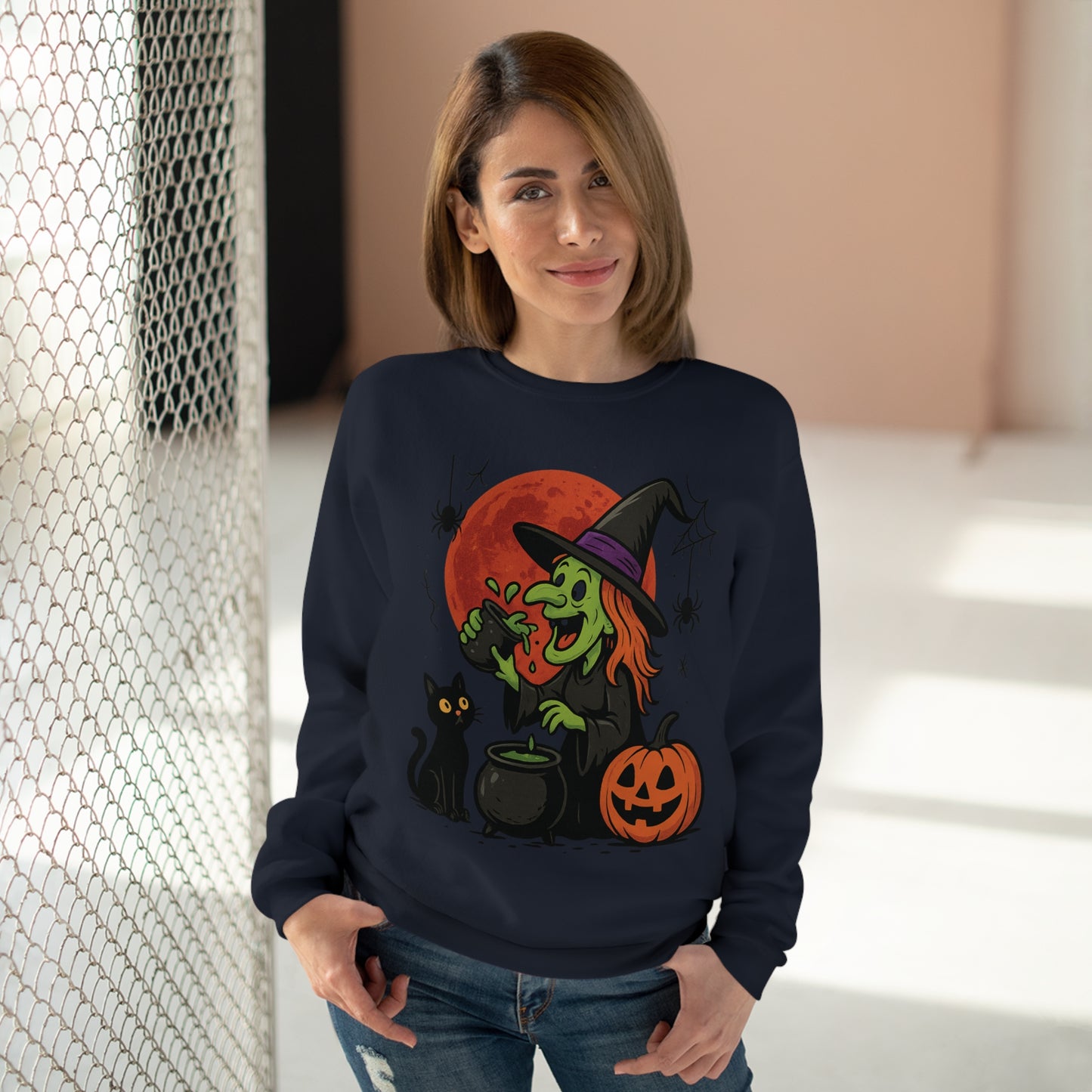 Sweatshirt Motiv Halloween Hexe Blutmond Katze Kürbis - MorgenMood