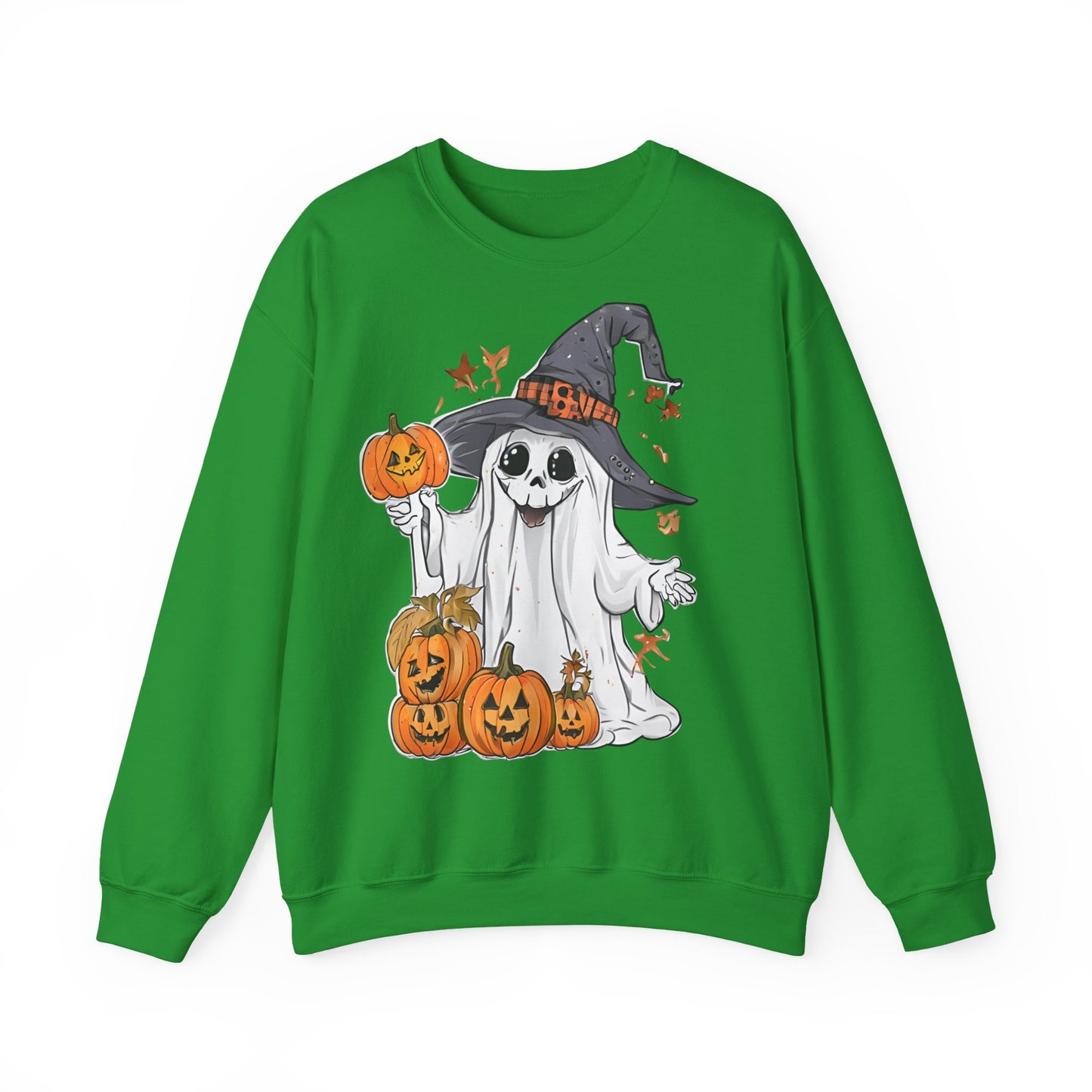 Halloween Sweatshirt mit lustigem Geist mit Hut und Kürbisse