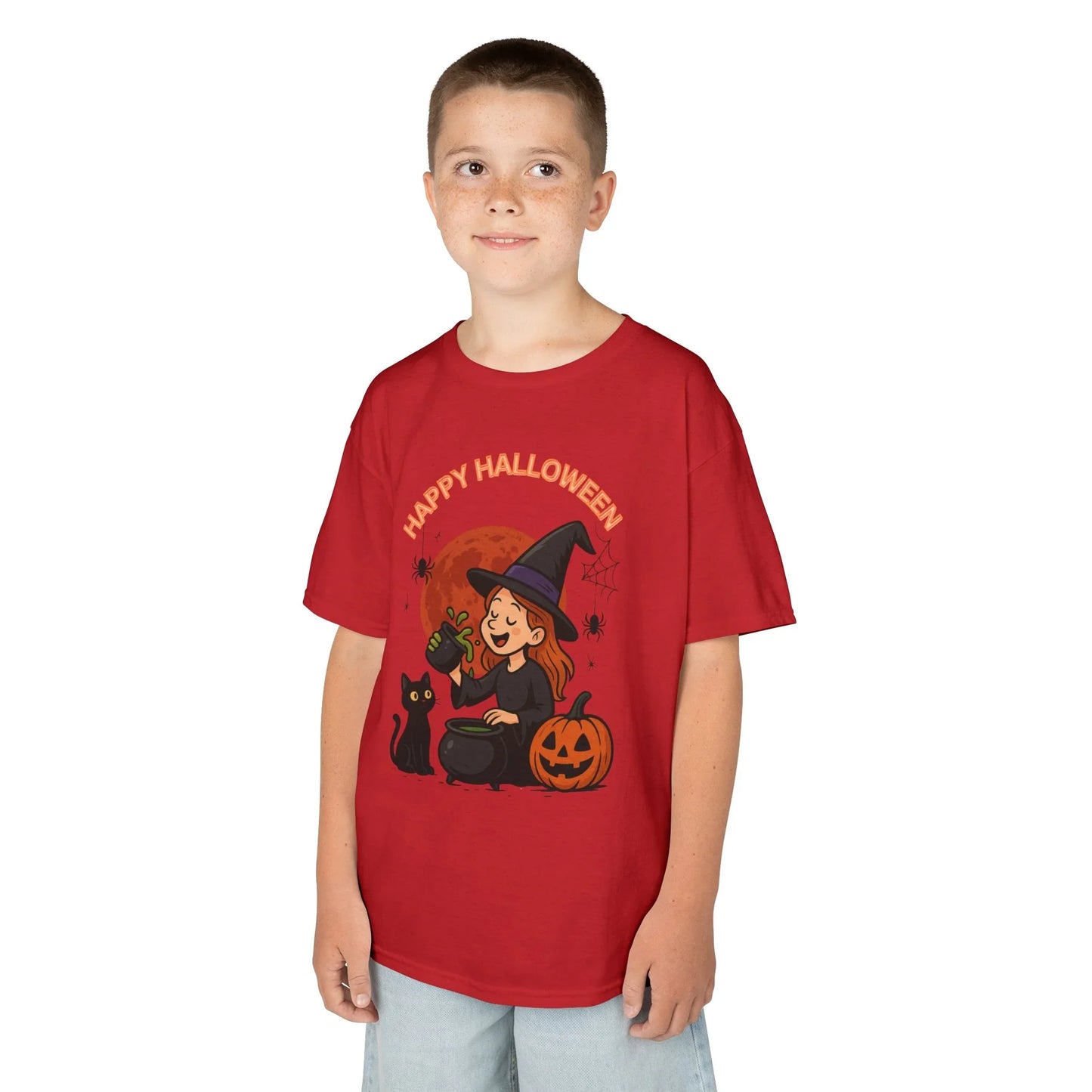 Kinder T-Shirt Motiv Halloween Hexe Katze Kürbis - MorgenMood