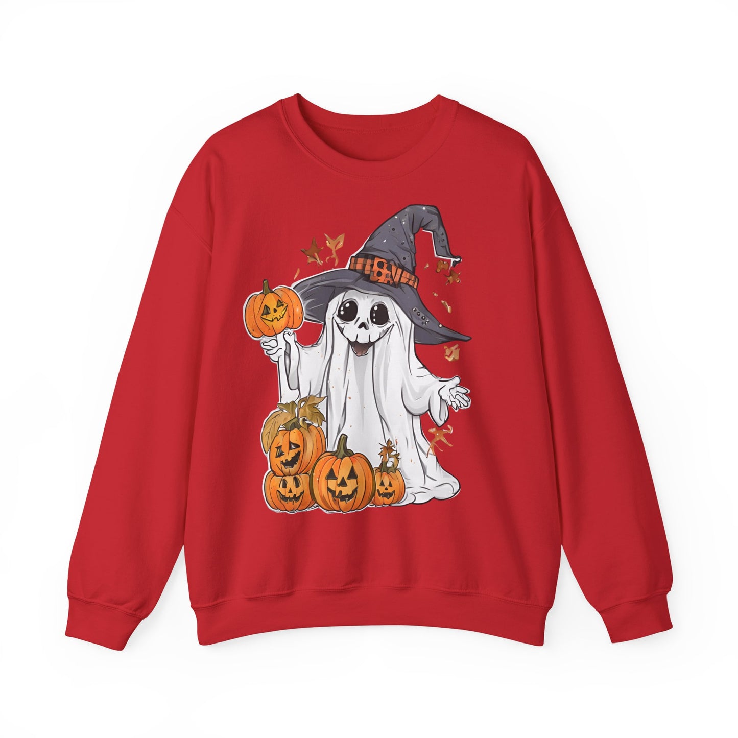 Halloween Sweatshirt mit lustigem Geist mit Hut und Kürbisse