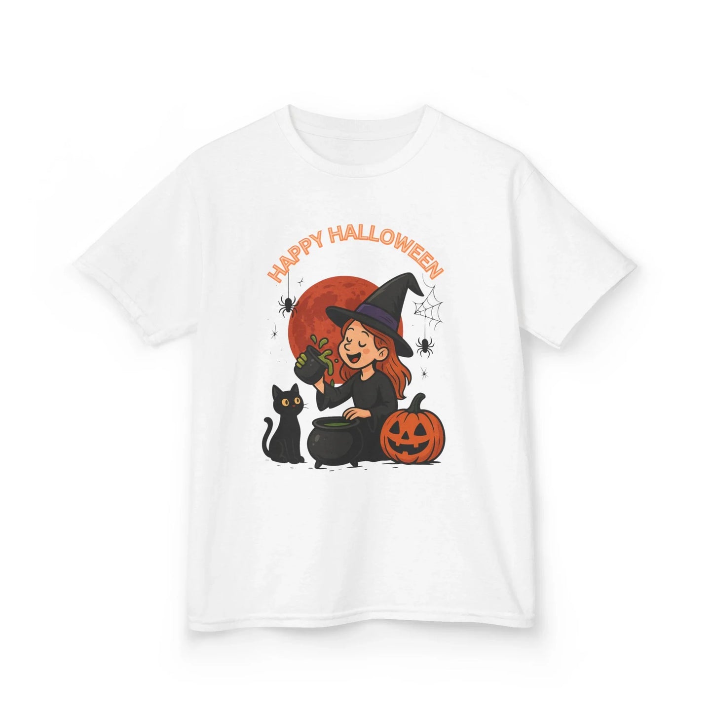 Kinder T-Shirt Motiv Halloween Hexe Katze Kürbis - MorgenMood