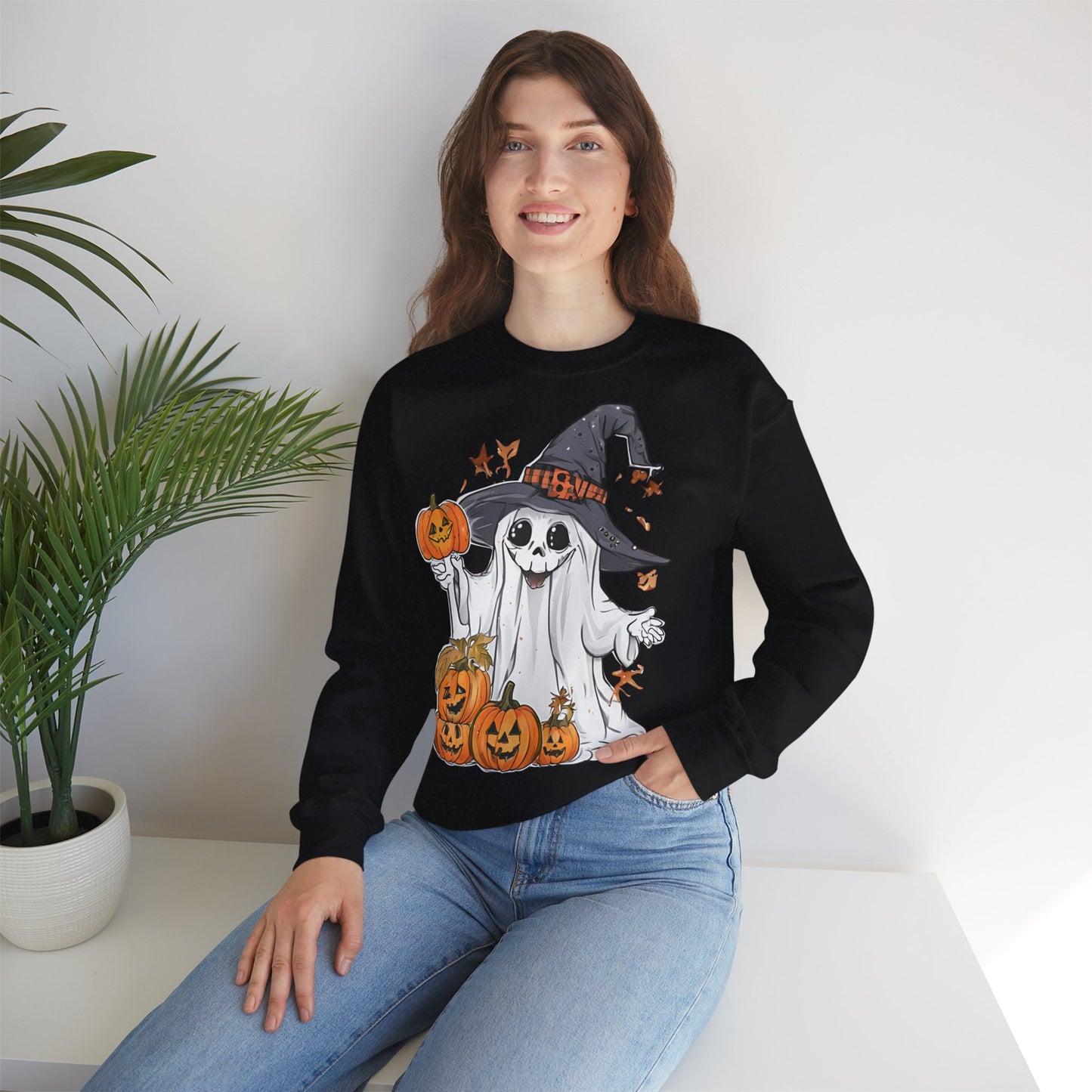Schwarzes Sweatshirt mit lustigem Halloween Motiv