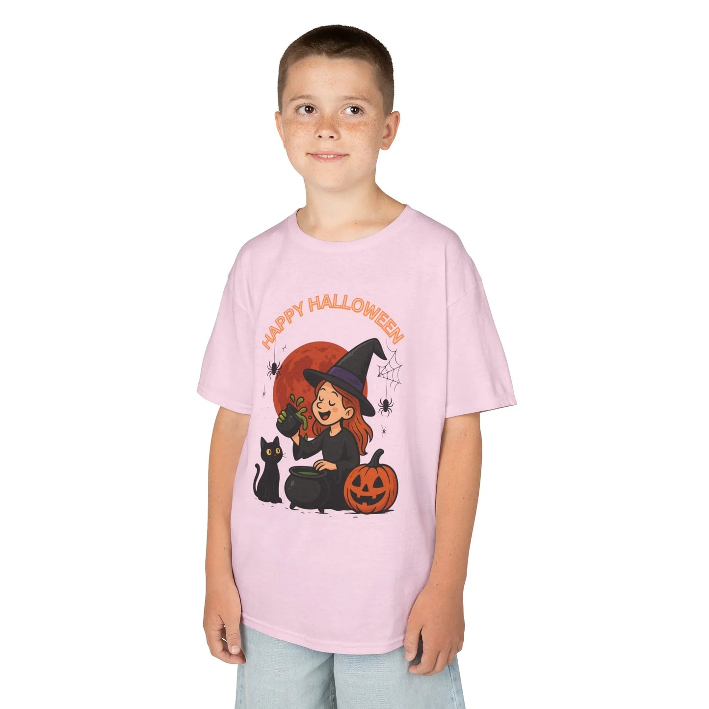 Kinder T-Shirt Motiv Halloween Hexe Katze Kürbis - MorgenMood