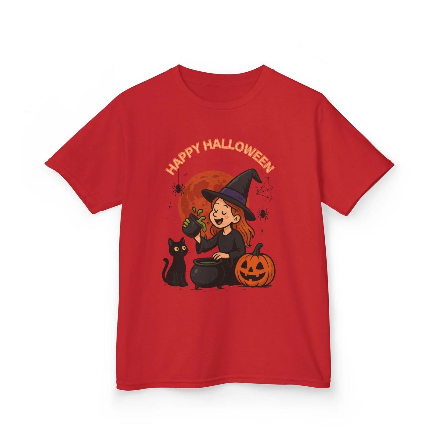 Kinder T-Shirt Motiv Halloween Hexe Katze Kürbis - MorgenMood