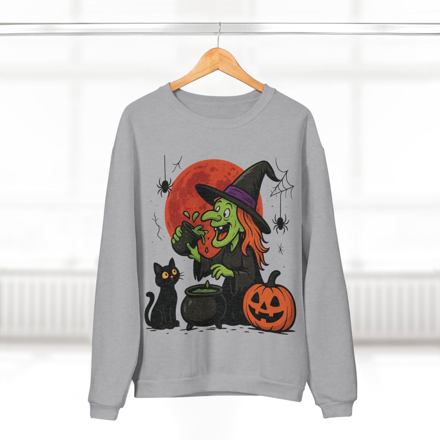 Sweatshirt Motiv Halloween Hexe Blutmond Katze Kürbis - MorgenMood