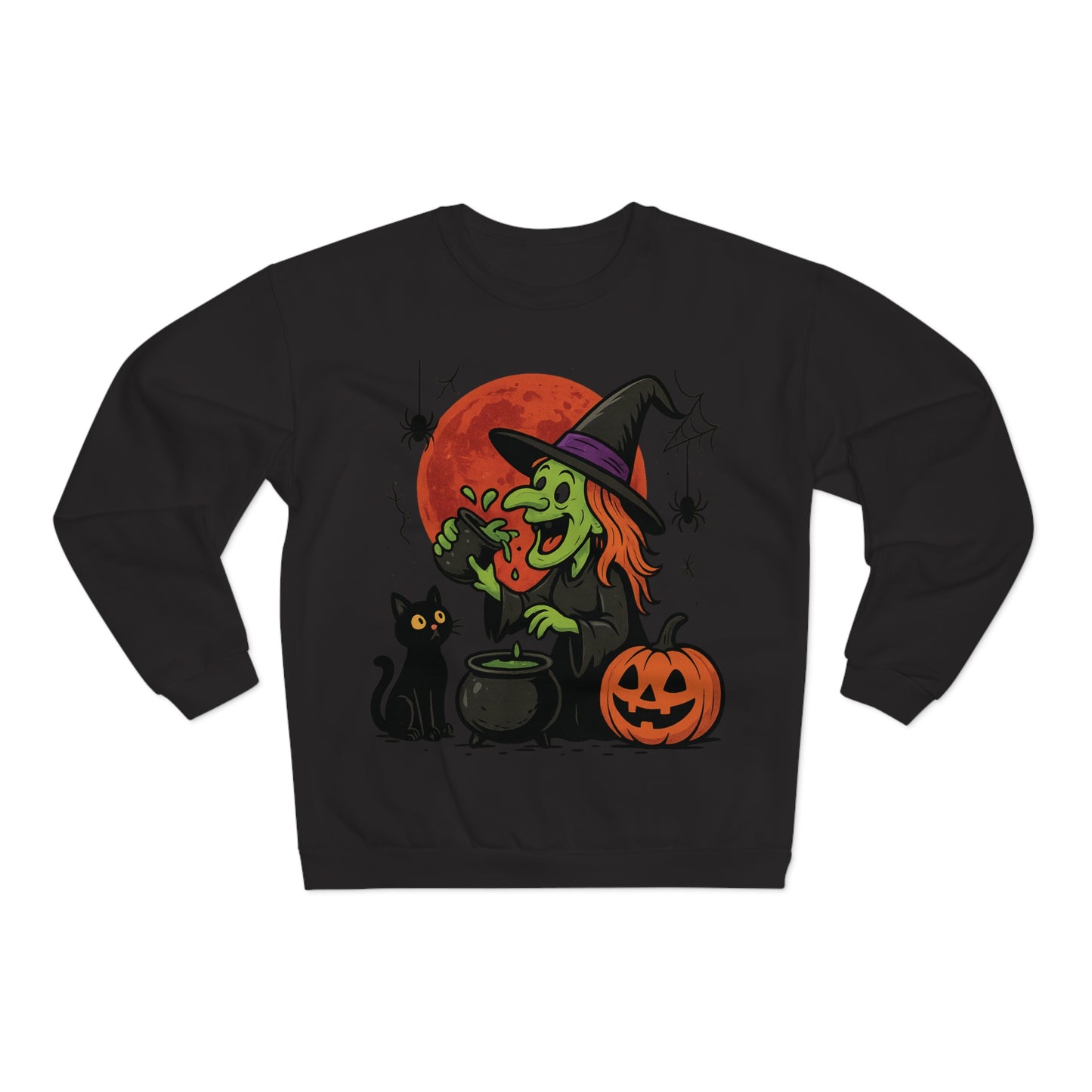 Sweatshirt Motiv Halloween Hexe Blutmond Katze Kürbis - MorgenMood