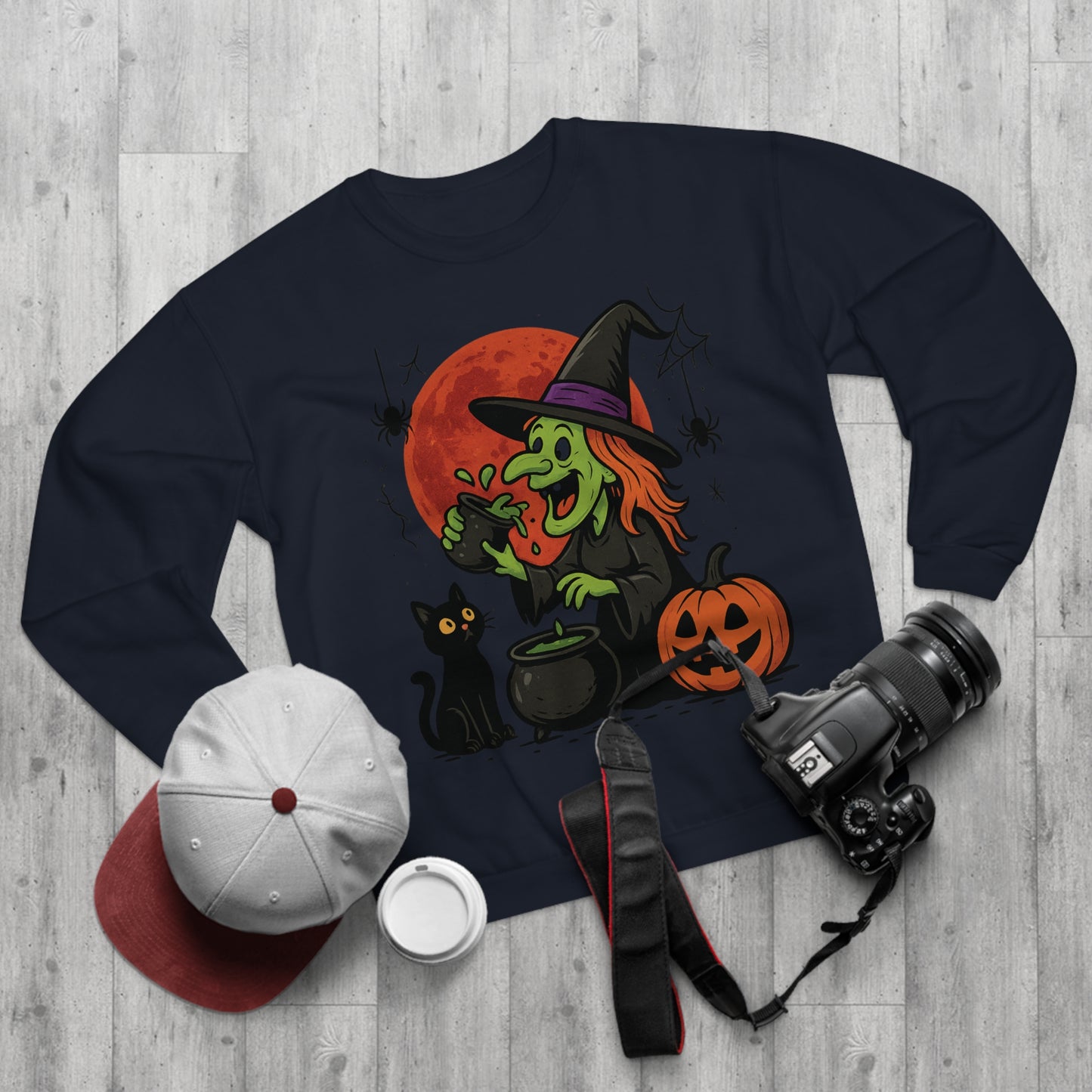 Sweatshirt Motiv Halloween Hexe Blutmond Katze Kürbis - MorgenMood