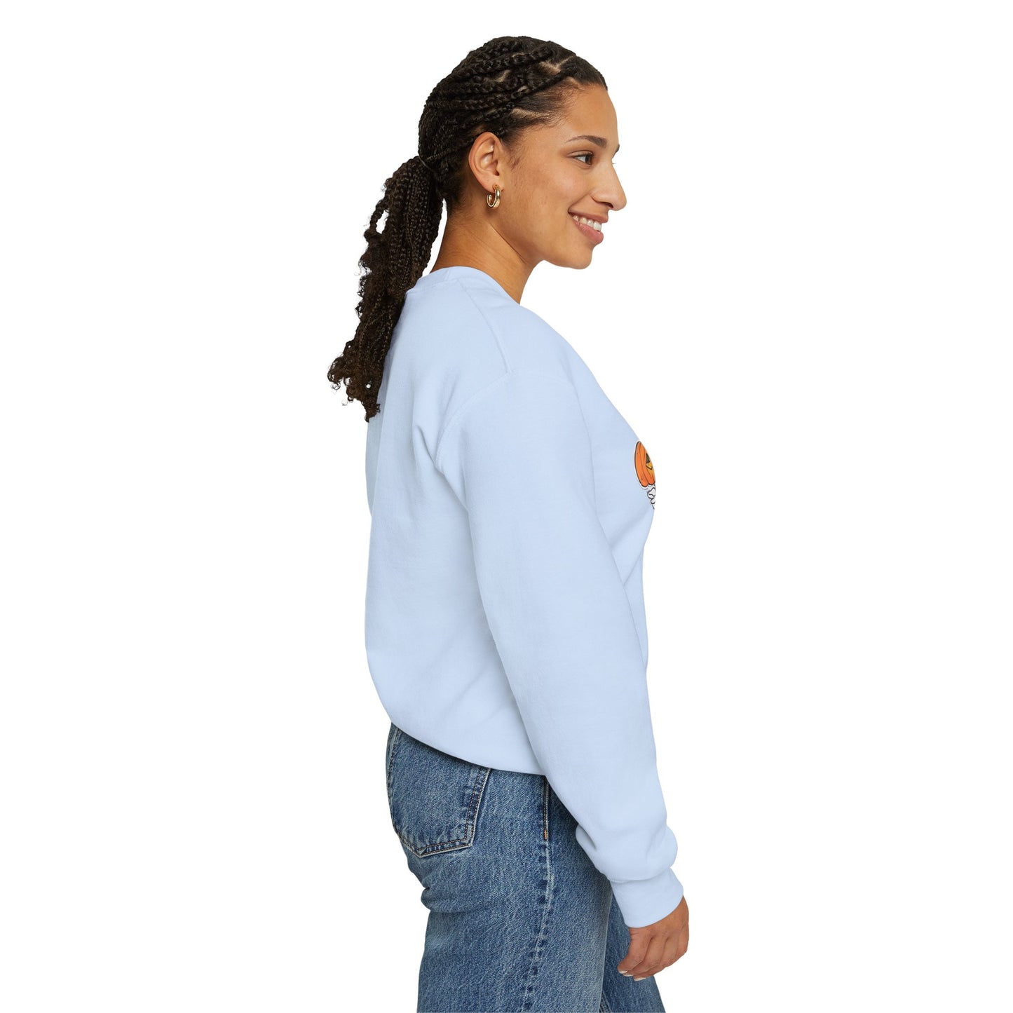 Halloween Sweatshirt mit lustigem Geist mit Hut und Kürbisse