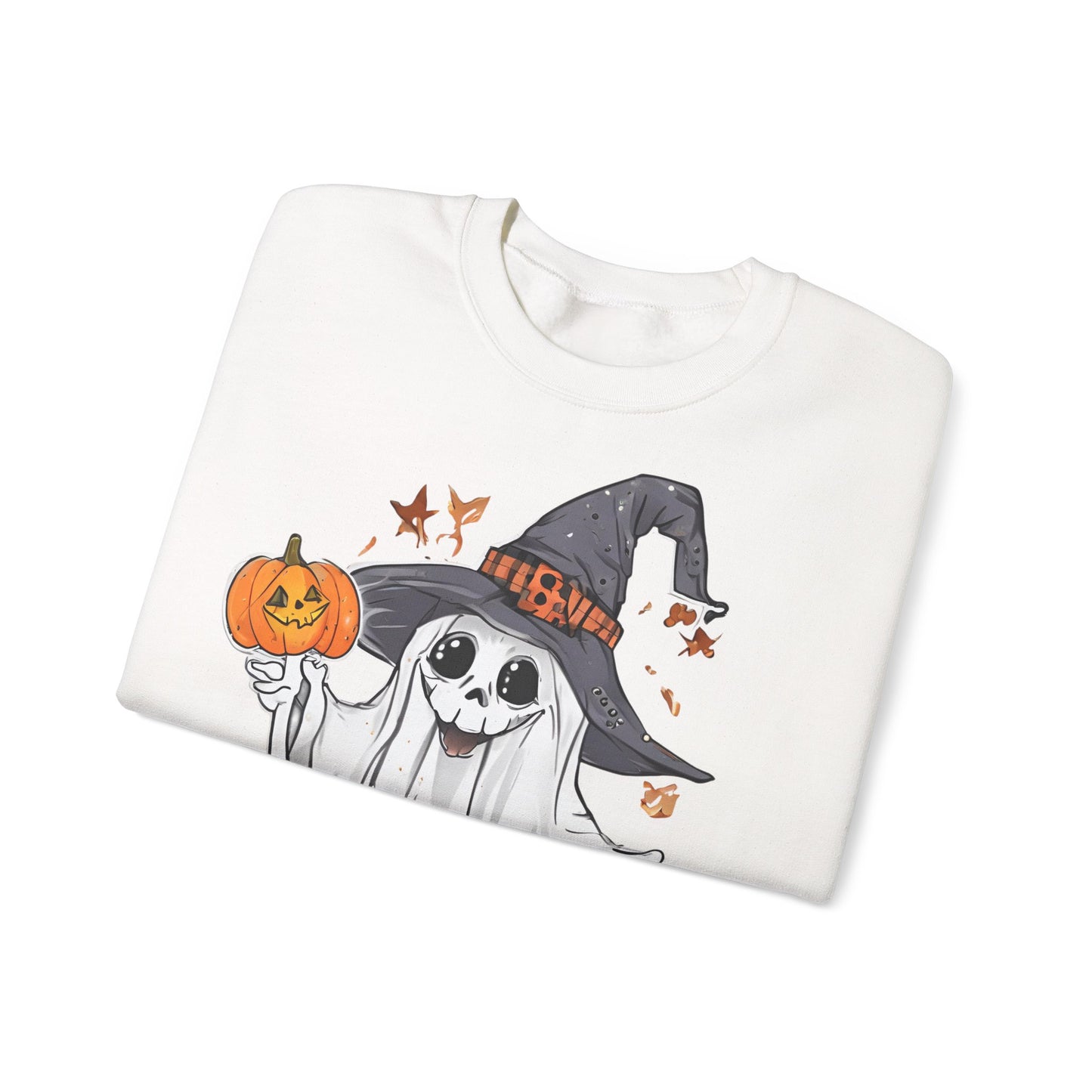 Halloween Sweatshirt mit lustigem Geist mit Hut und Kürbisse