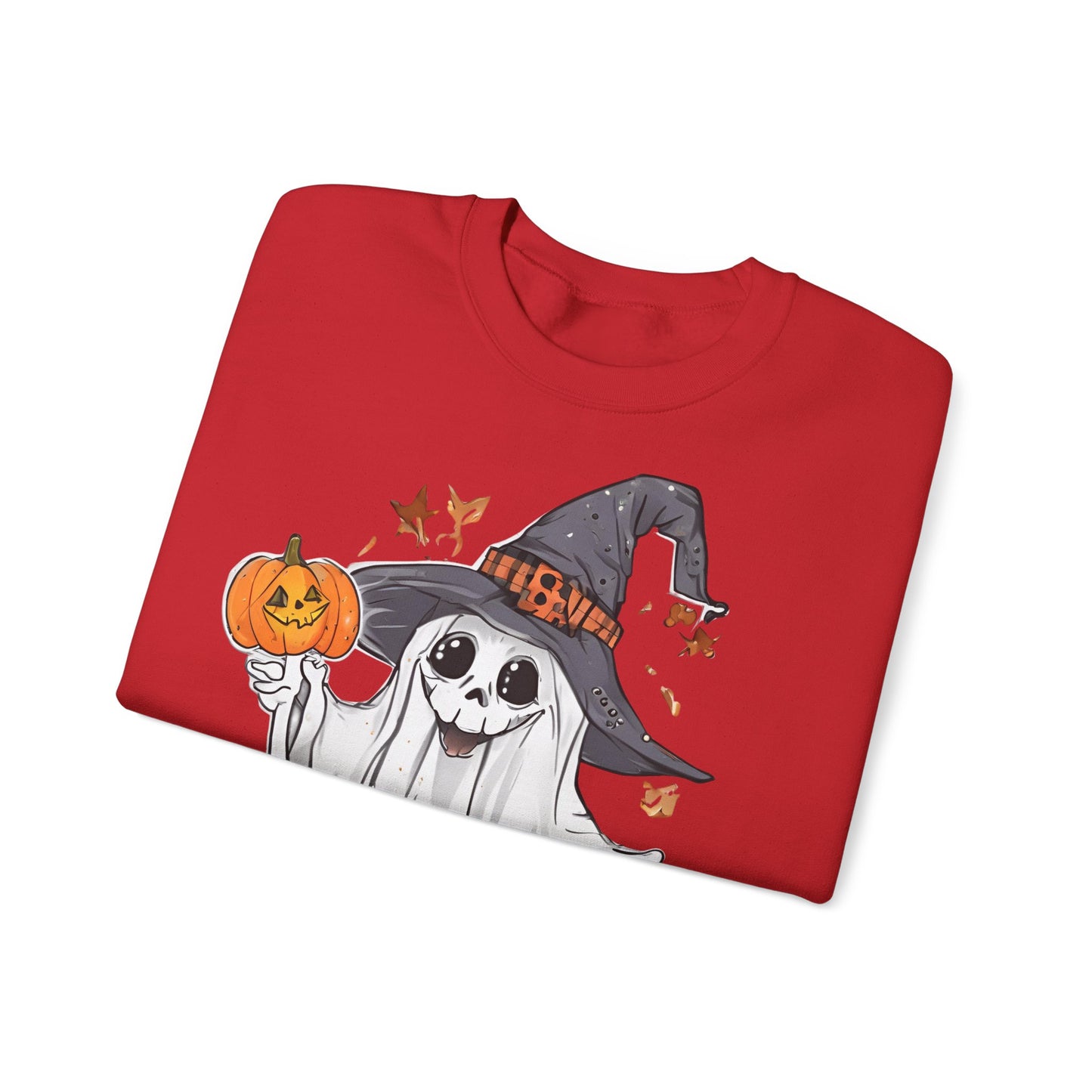 Halloween Sweatshirt mit lustigem Geist mit Hut und Kürbisse