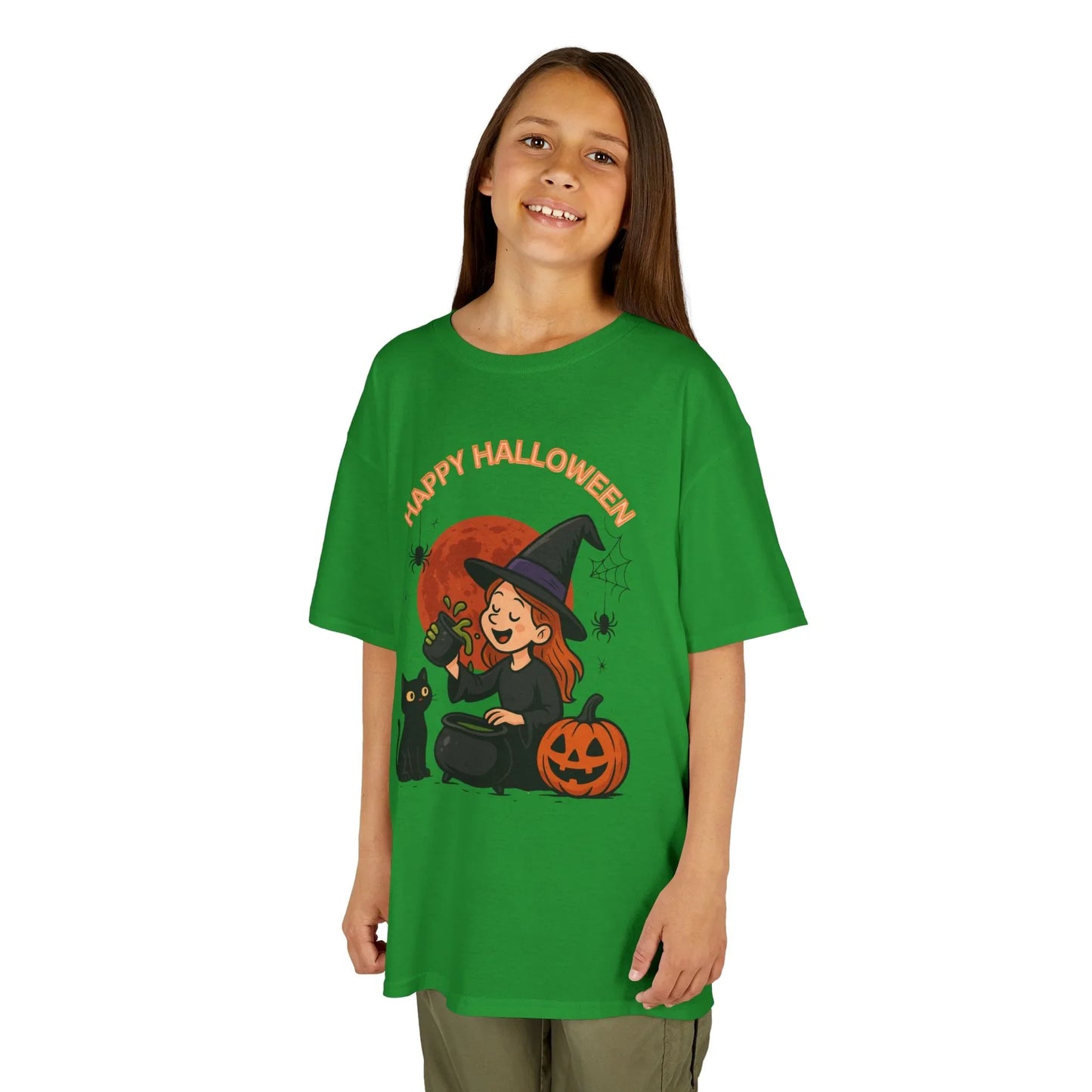 Kinder T-Shirt Motiv Halloween Hexe Katze Kürbis - MorgenMood