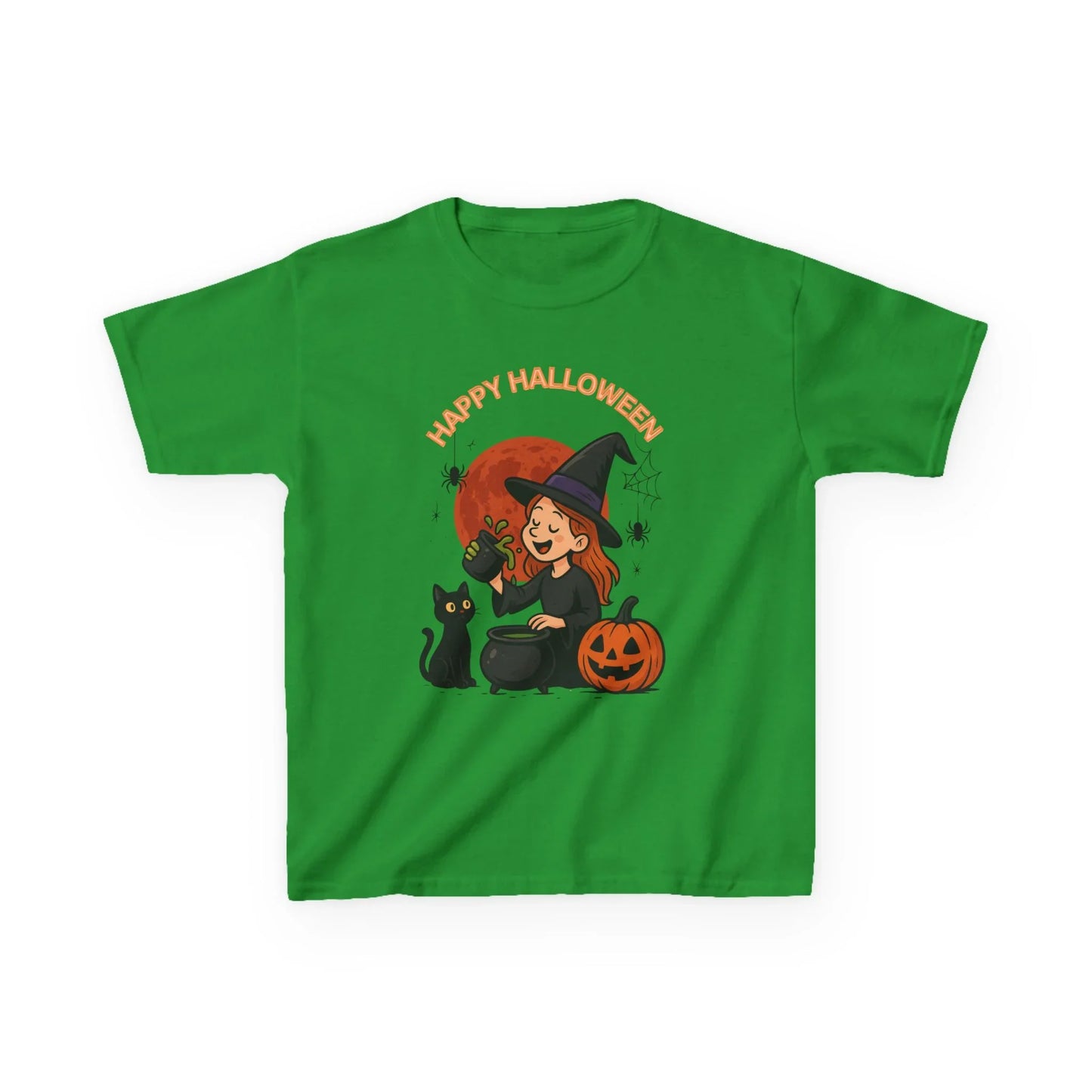 Kinder T-Shirt Motiv Halloween Hexe Katze Kürbis - MorgenMood