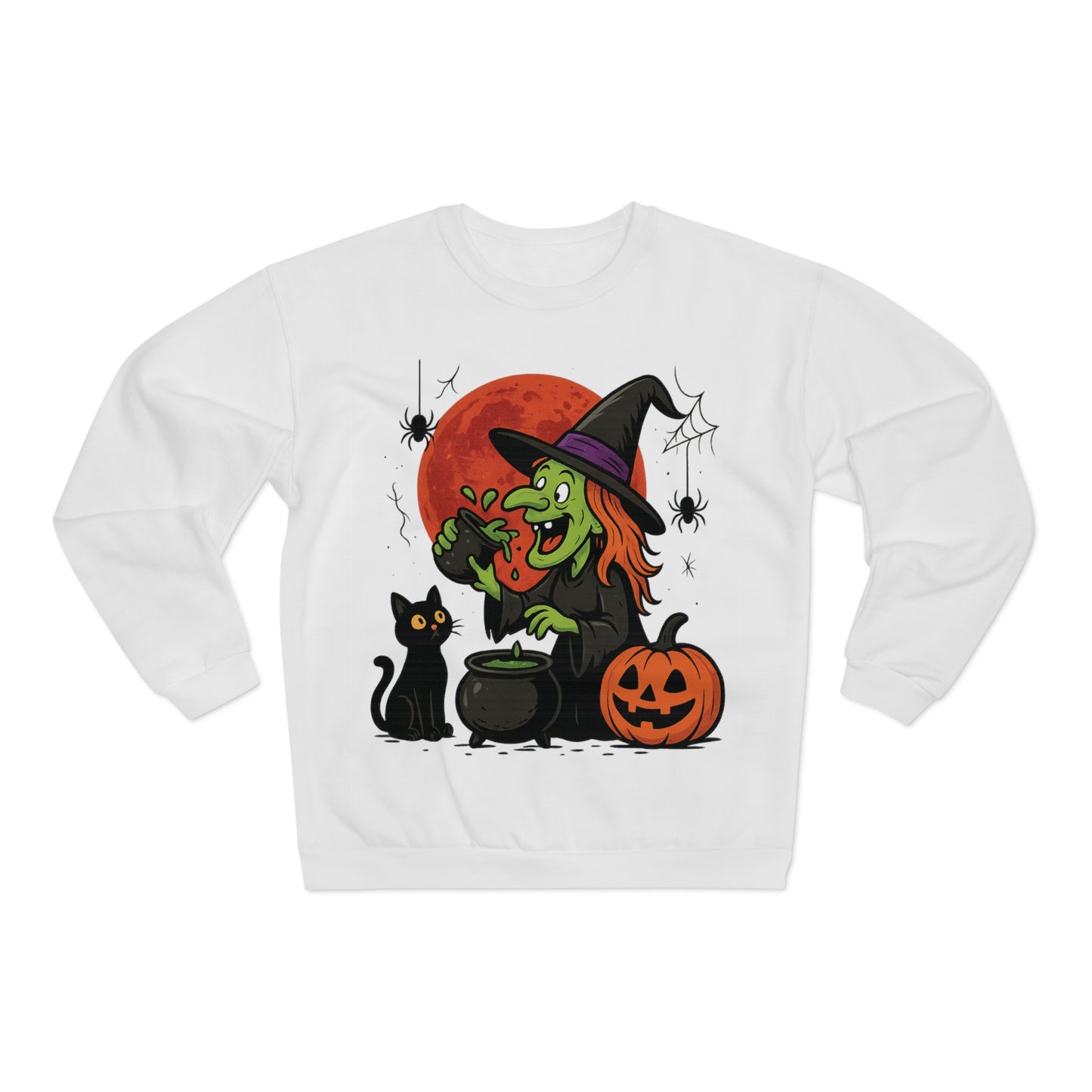 Sweatshirt Motiv Halloween Hexe Blutmond Katze Kürbis - MorgenMood