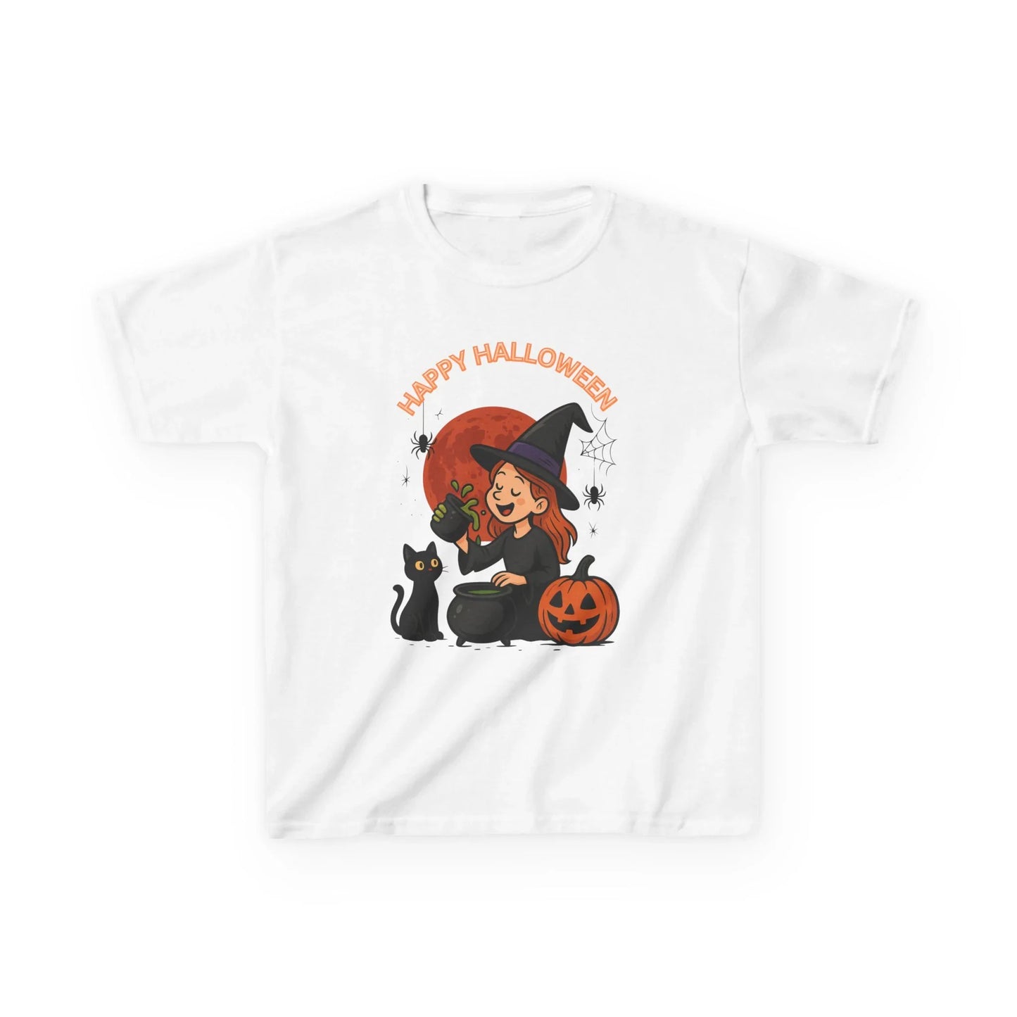 Kinder T-Shirt Motiv Halloween Hexe Katze Kürbis - MorgenMood