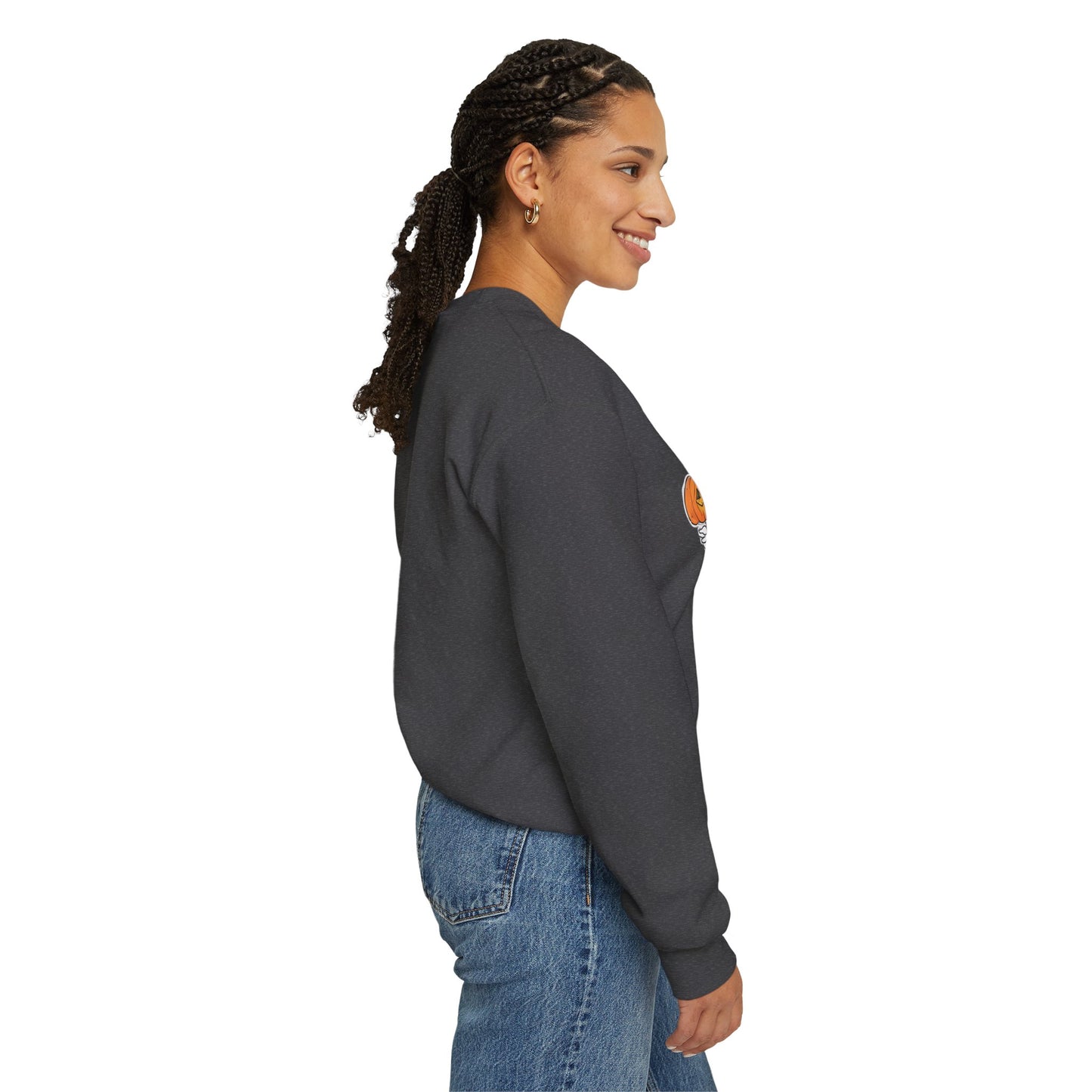 Halloween Sweatshirt mit lustigem Geist mit Hut und Kürbisse