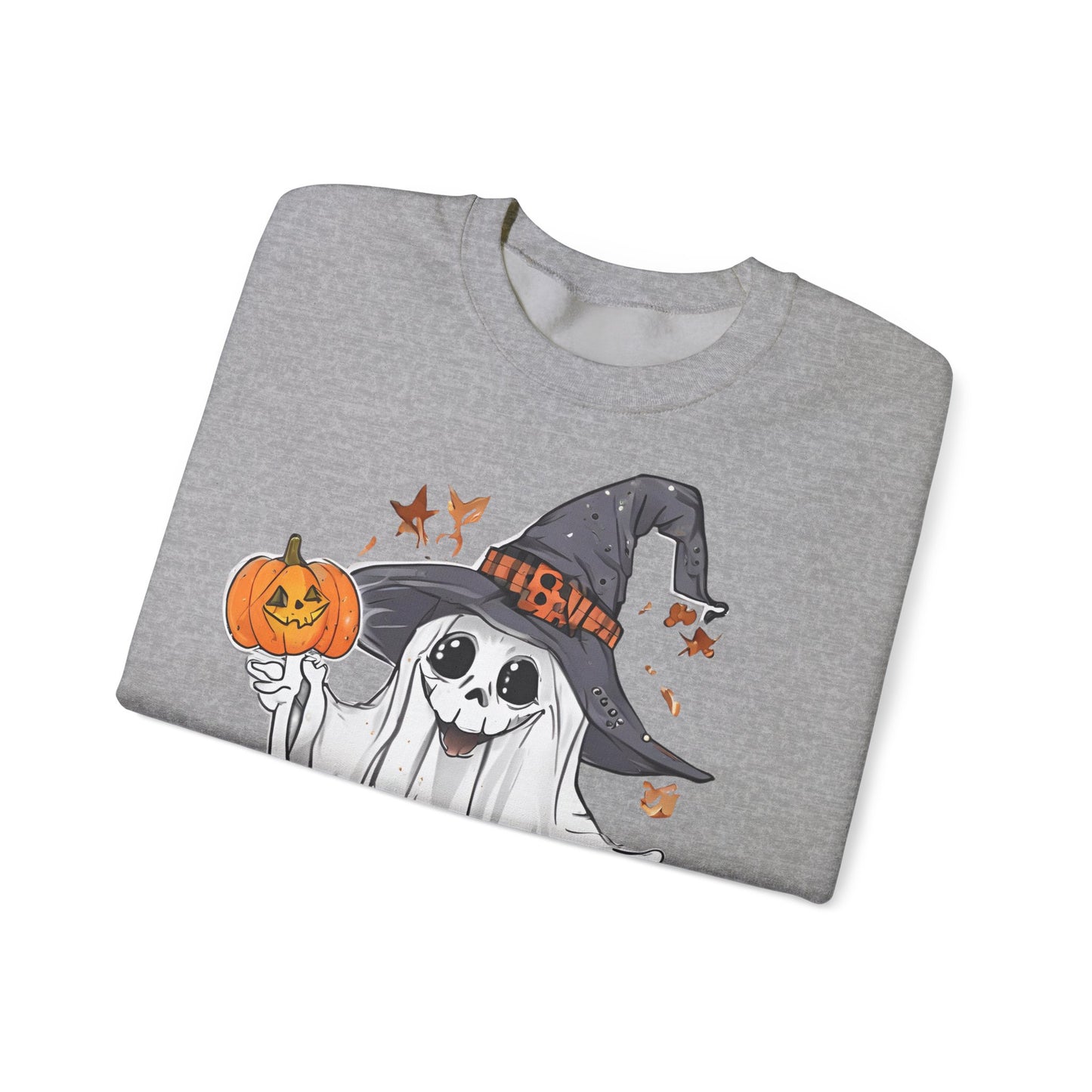 Halloween Sweatshirt mit lustigem Geist mit Hut und Kürbisse