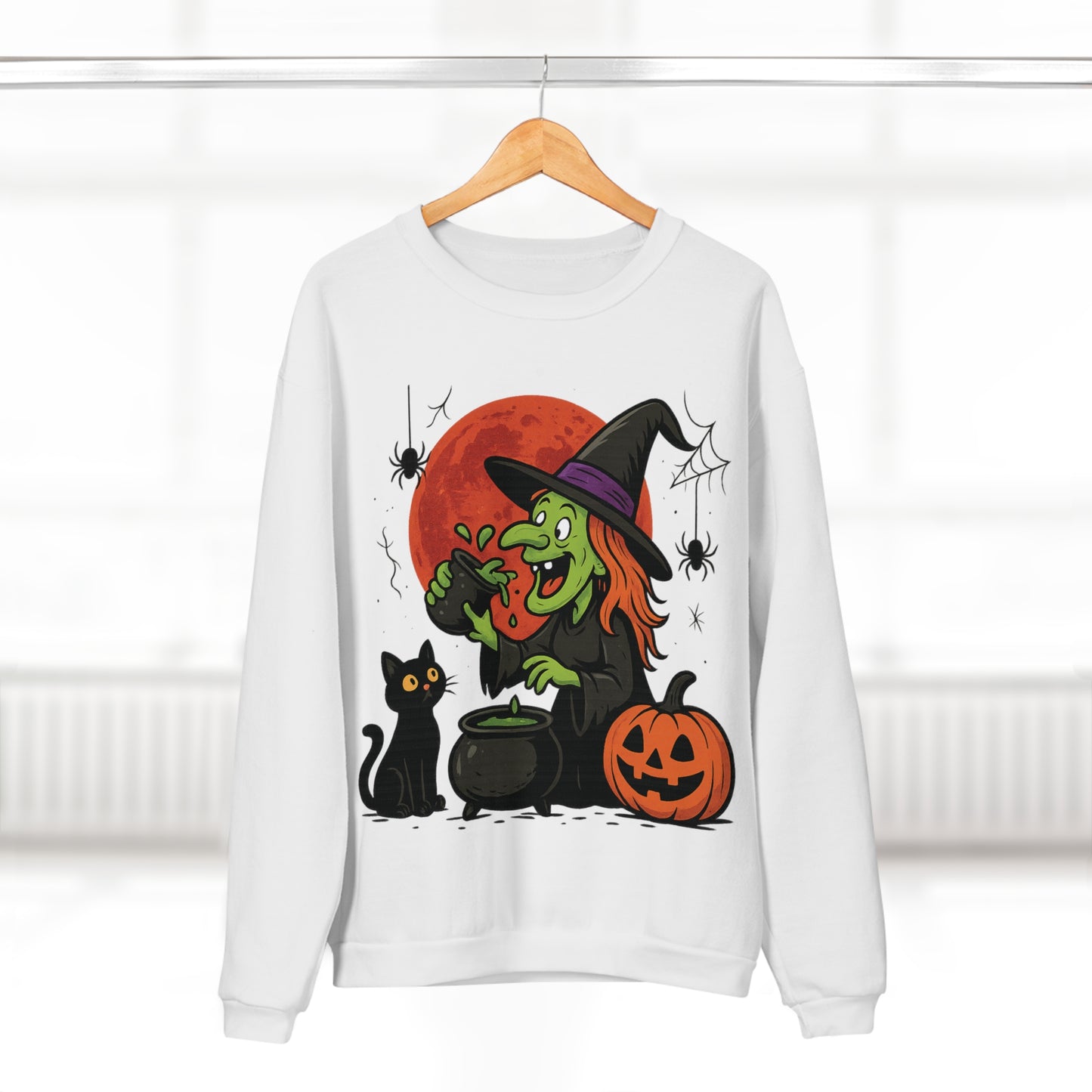 Sweatshirt Motiv Halloween Hexe Blutmond Katze Kürbis - MorgenMood