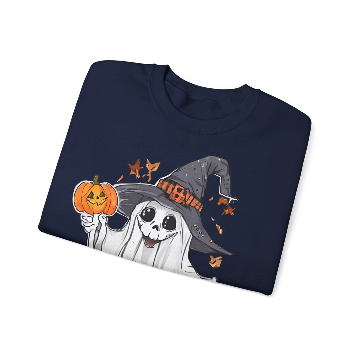 Halloween Sweatshirt mit lustigem Geist mit Hut und Kürbisse