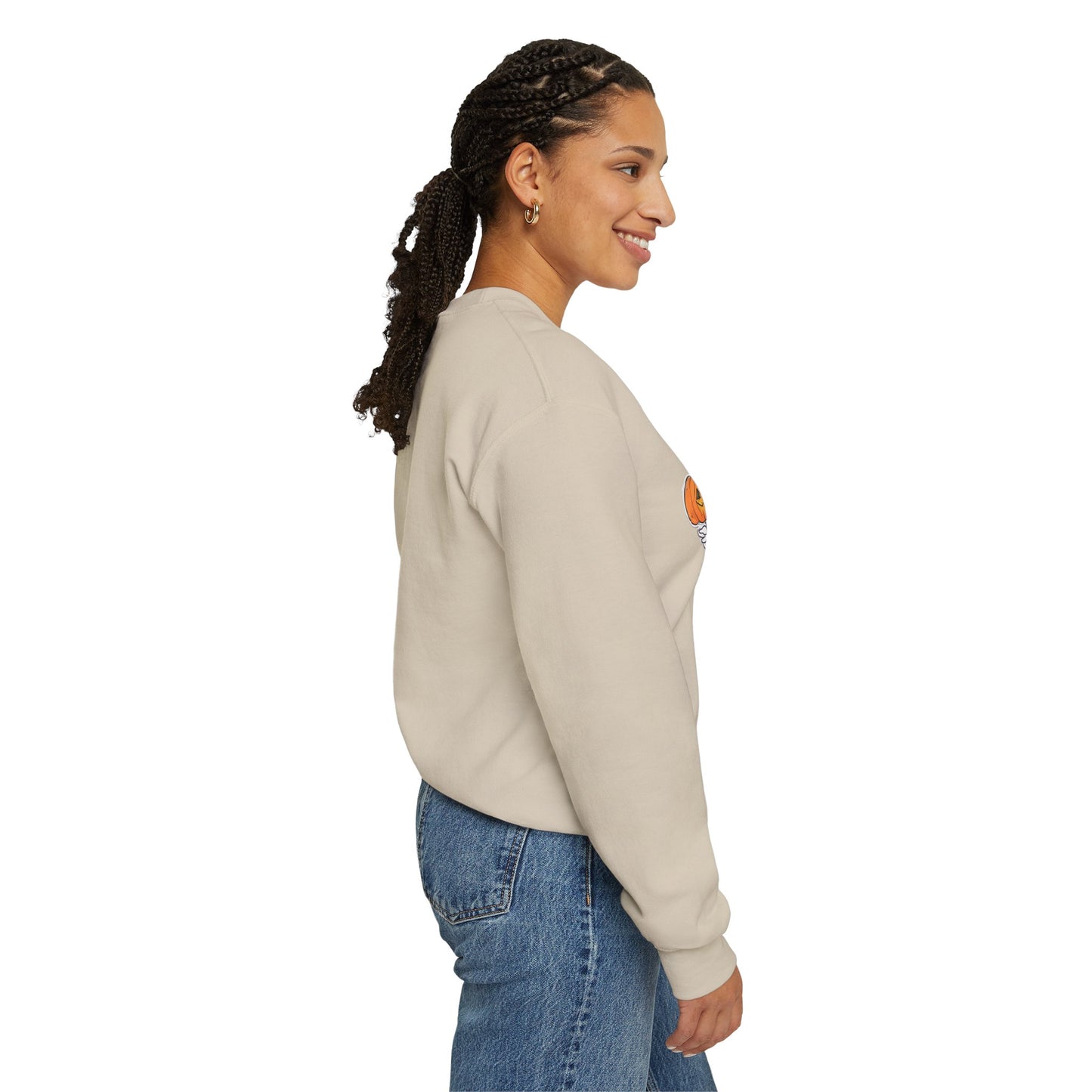 Halloween Sweatshirt mit lustigem Geist mit Hut und Kürbisse