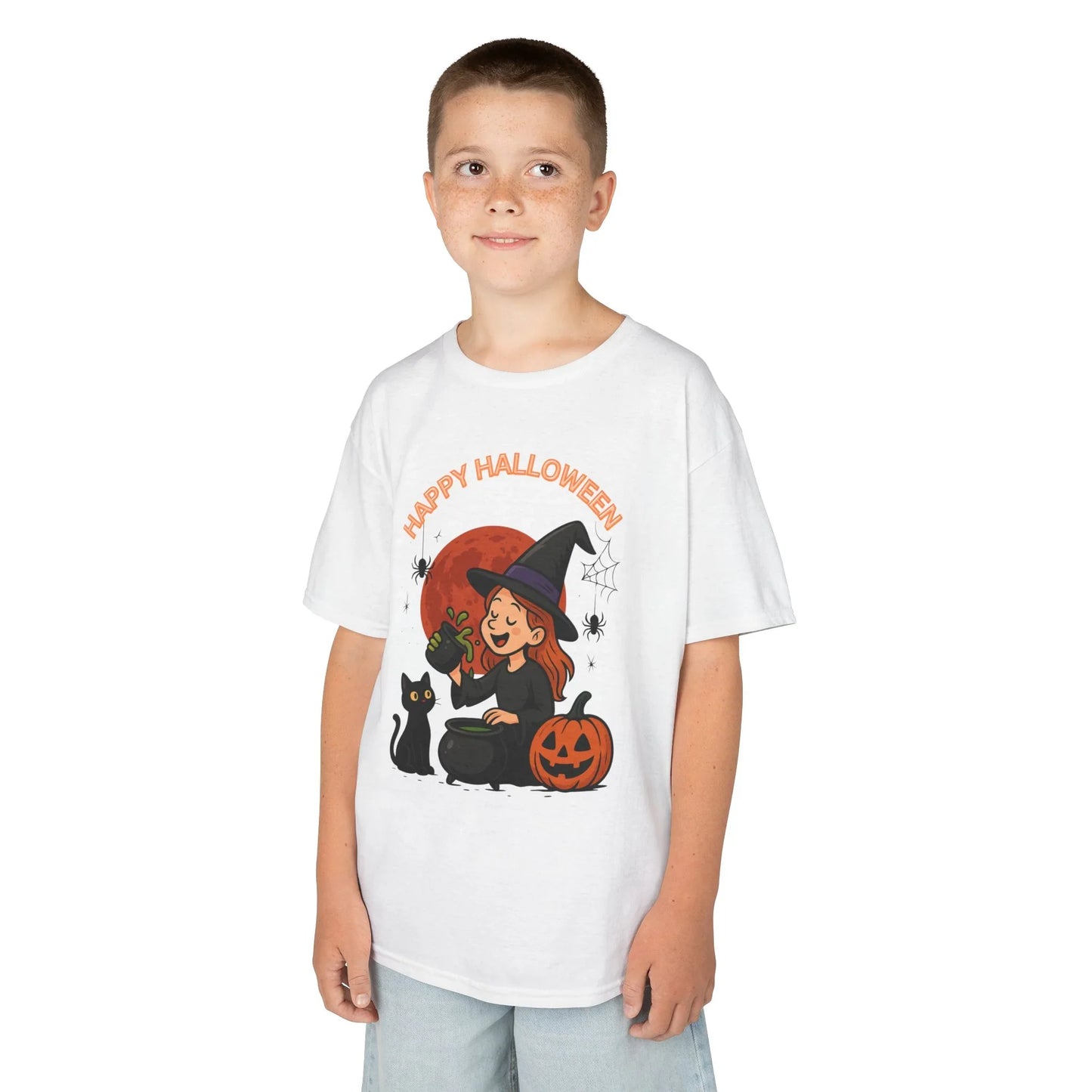 Kinder T-Shirt Motiv Halloween Hexe Katze Kürbis - MorgenMood