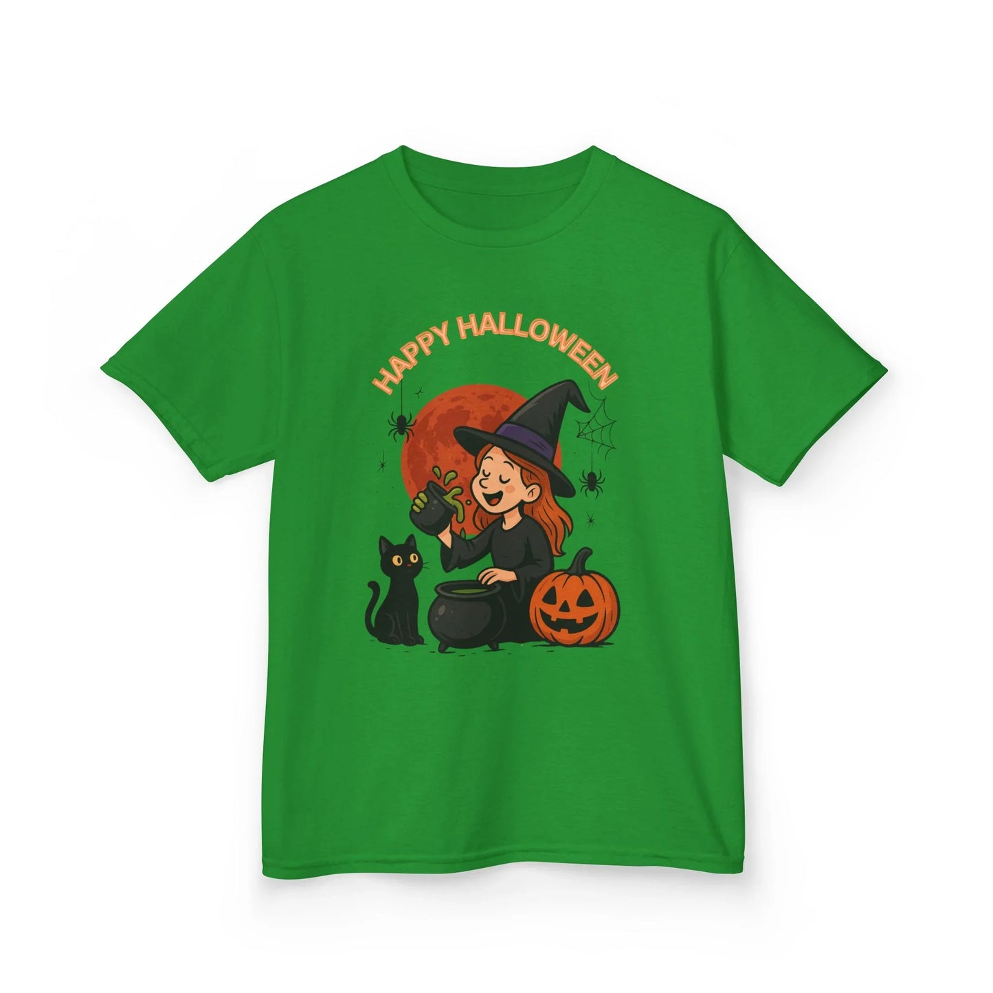 Kinder T-Shirt Motiv Halloween Hexe Katze Kürbis - MorgenMood