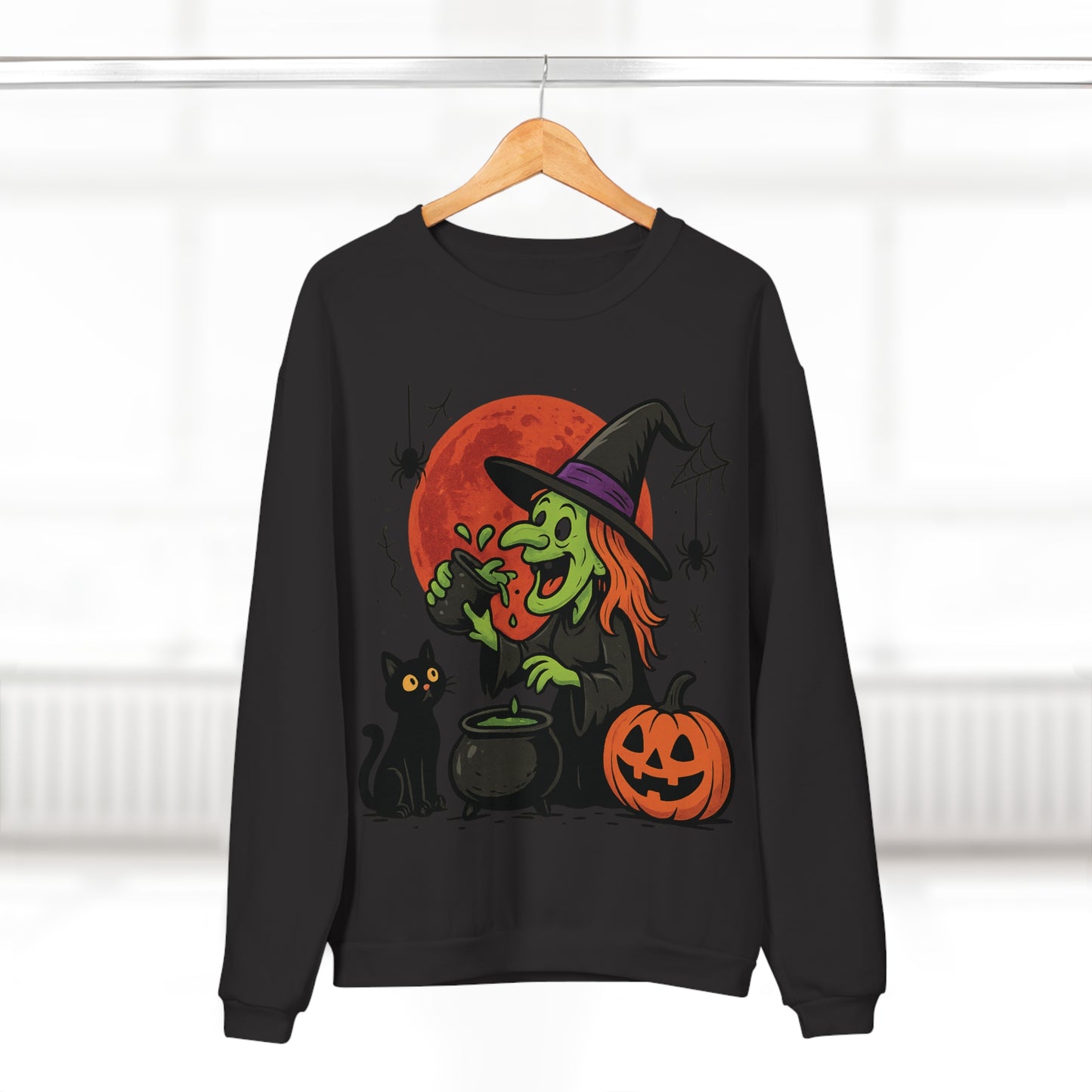 Sweatshirt Motiv Halloween Hexe Blutmond Katze Kürbis - MorgenMood