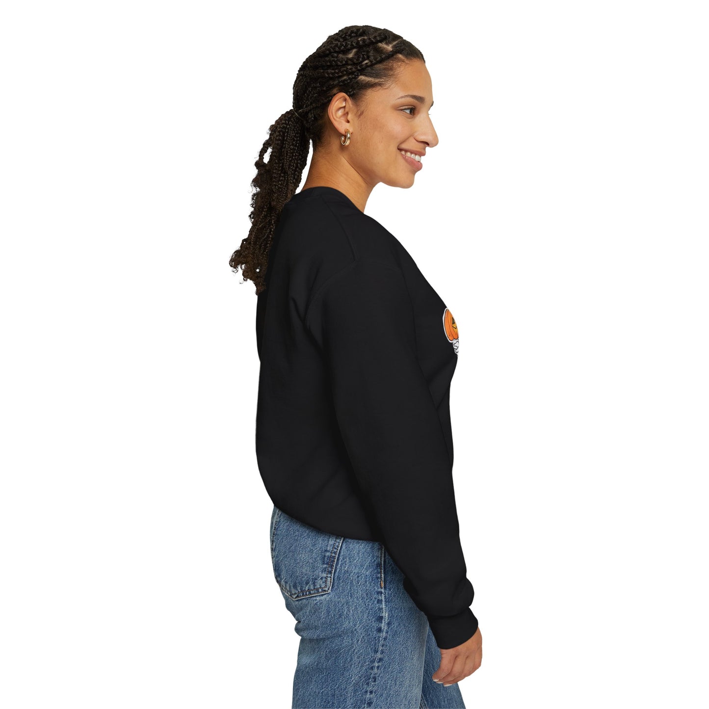 Halloween Sweatshirt mit lustigem Geist mit Hut und Kürbisse