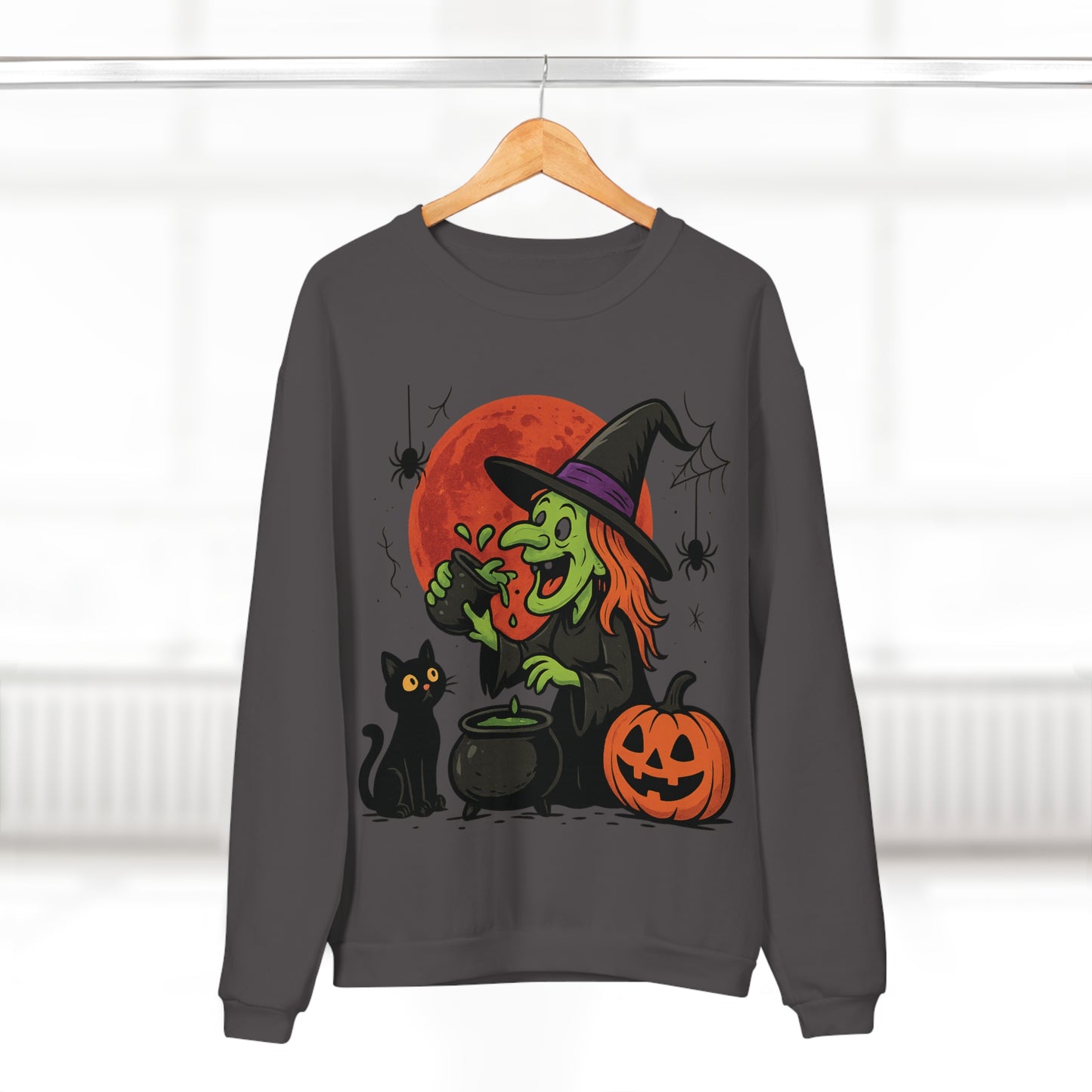 Sweatshirt Motiv Halloween Hexe Blutmond Katze Kürbis - MorgenMood
