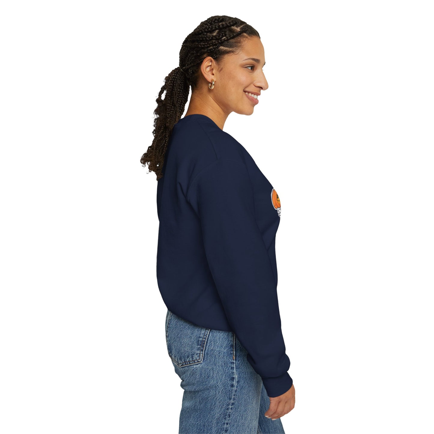 Halloween Sweatshirt mit lustigem Geist mit Hut und Kürbisse