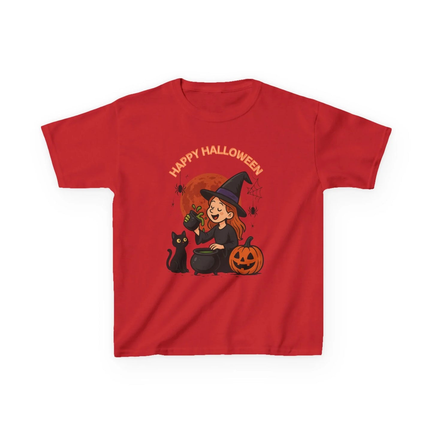 Kinder T-Shirt Motiv Halloween Hexe Katze Kürbis - MorgenMood