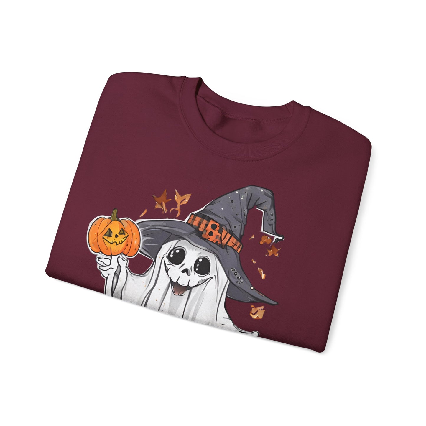 Halloween Sweatshirt mit lustigem Geist mit Hut und Kürbisse