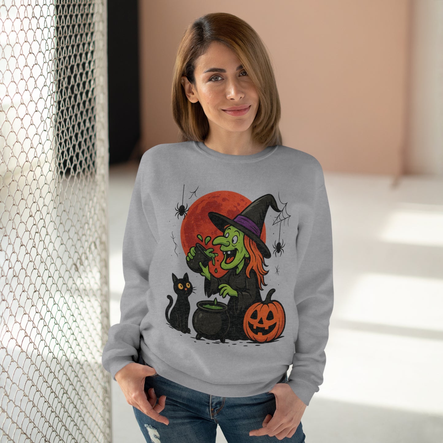 Sweatshirt Motiv Halloween Hexe Blutmond Katze Kürbis - MorgenMood
