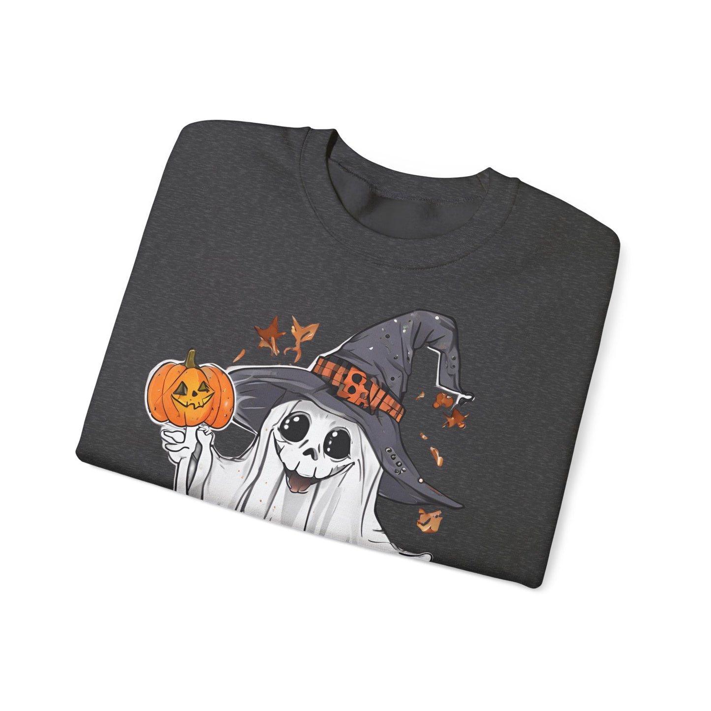 Halloween Sweatshirt mit lustigem Geist mit Hut und Kürbisse