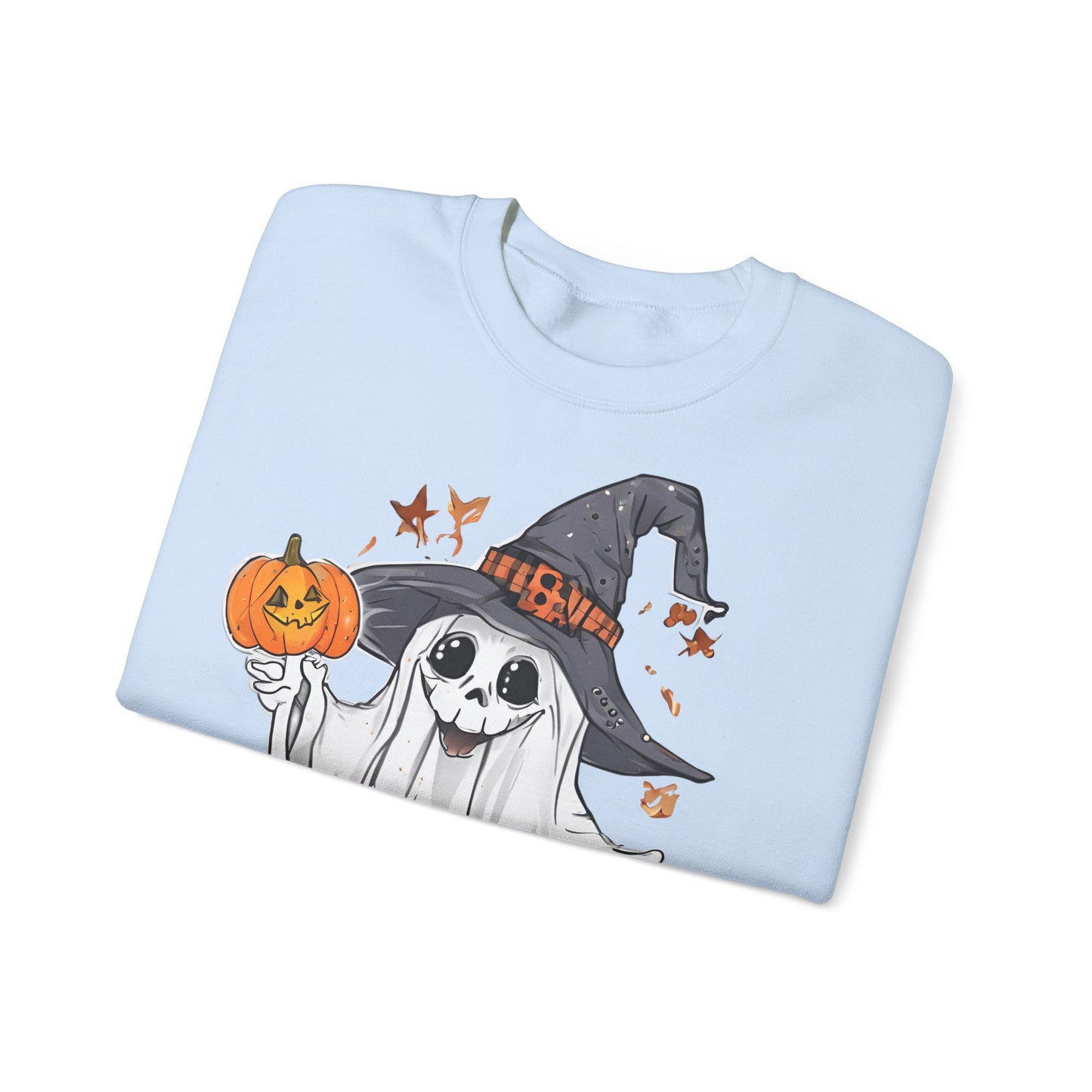 Halloween Sweatshirt mit lustigem Geist mit Hut und Kürbisse