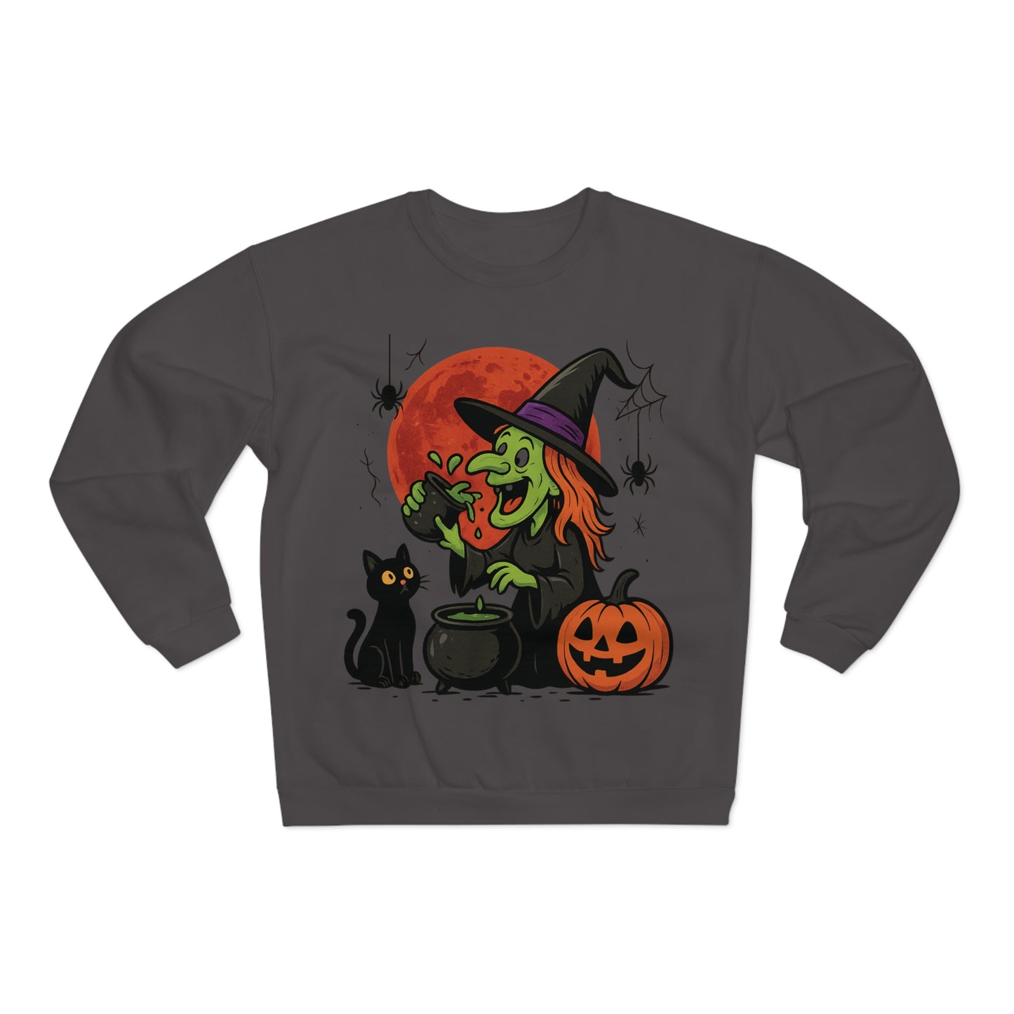 Sweatshirt Motiv Halloween Hexe Blutmond Katze Kürbis - MorgenMood
