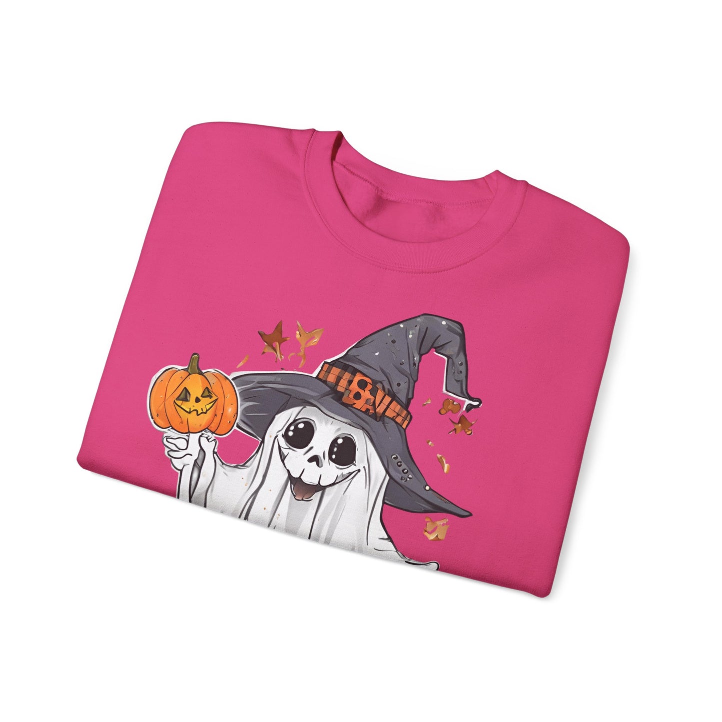Halloween Sweatshirt mit lustigem Geist mit Hut und Kürbisse