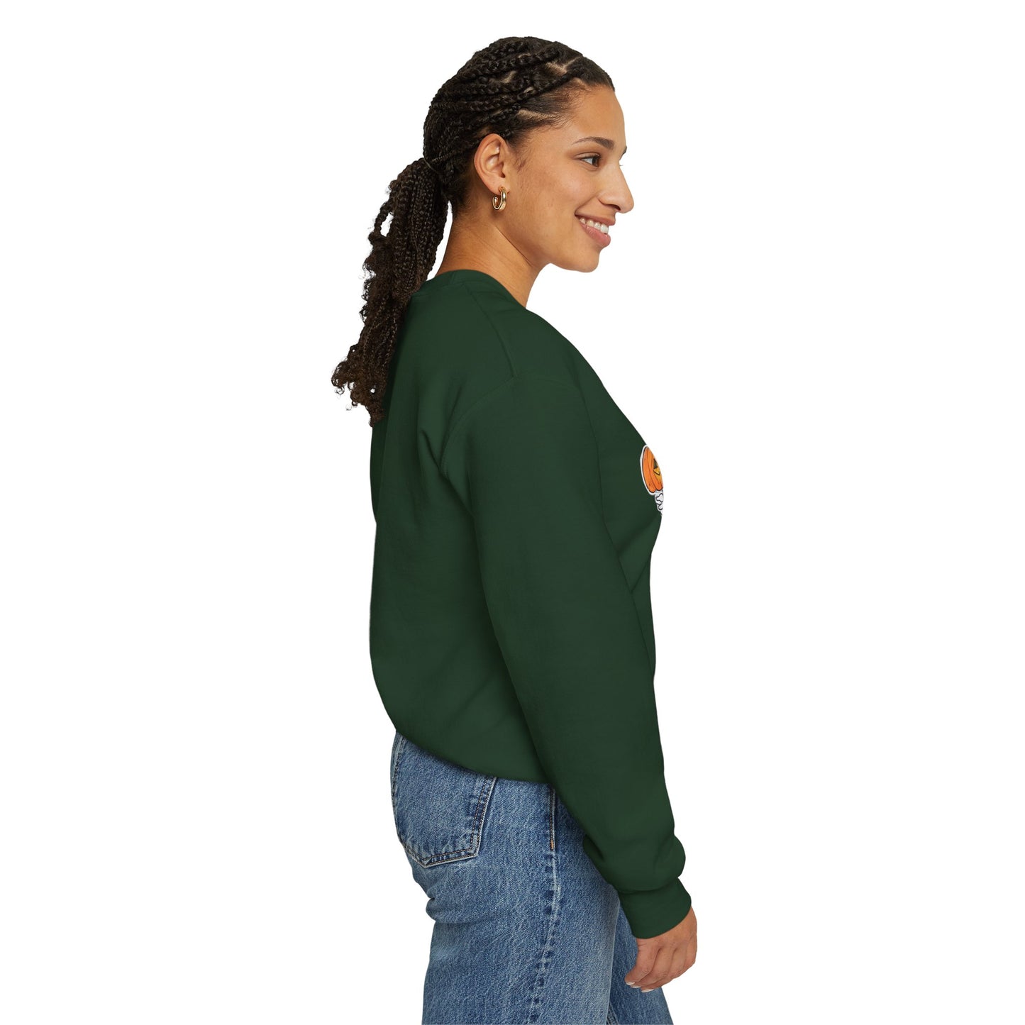 Halloween Sweatshirt mit lustigem Geist mit Hut und Kürbisse