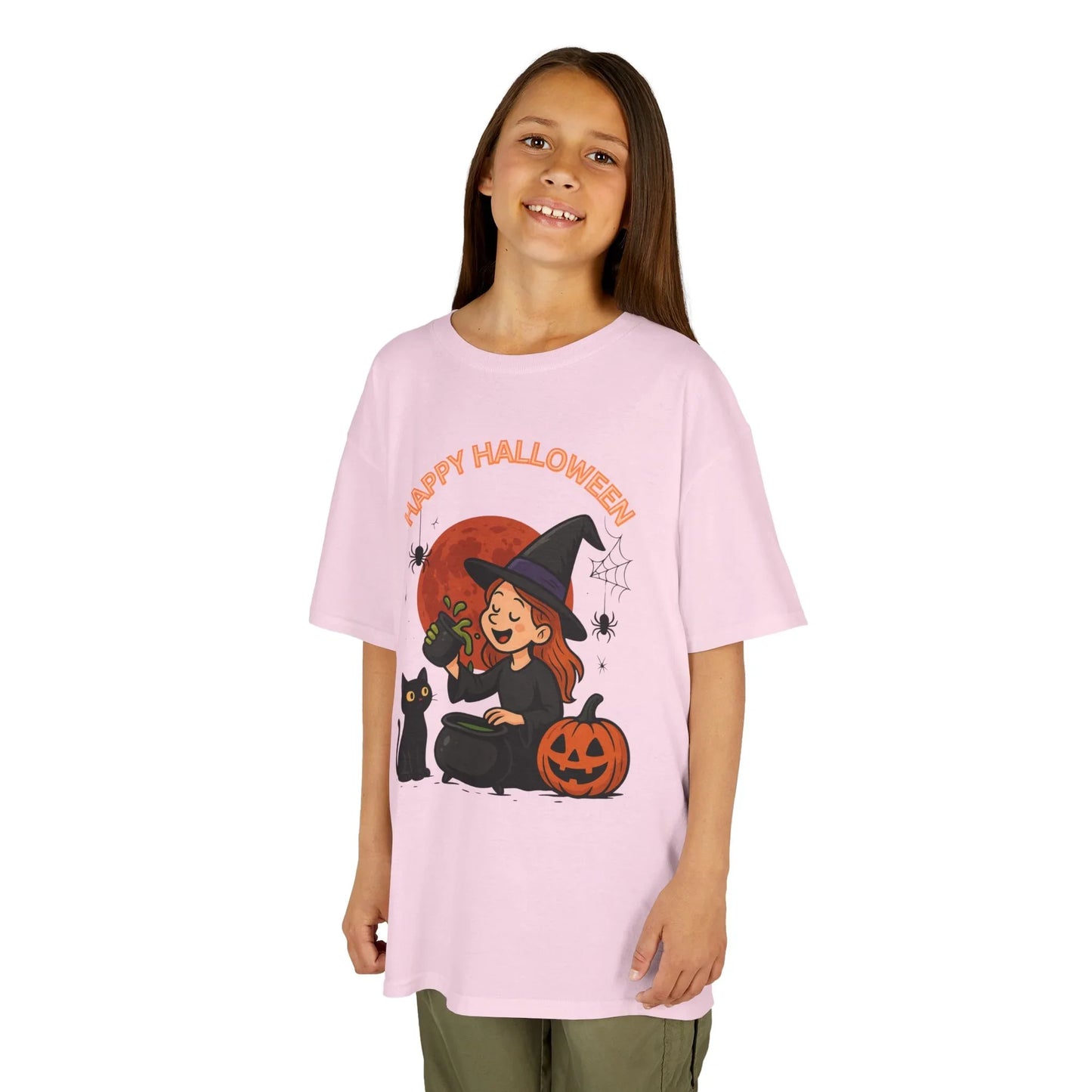Kinder T-Shirt Motiv Halloween Hexe Katze Kürbis - MorgenMood