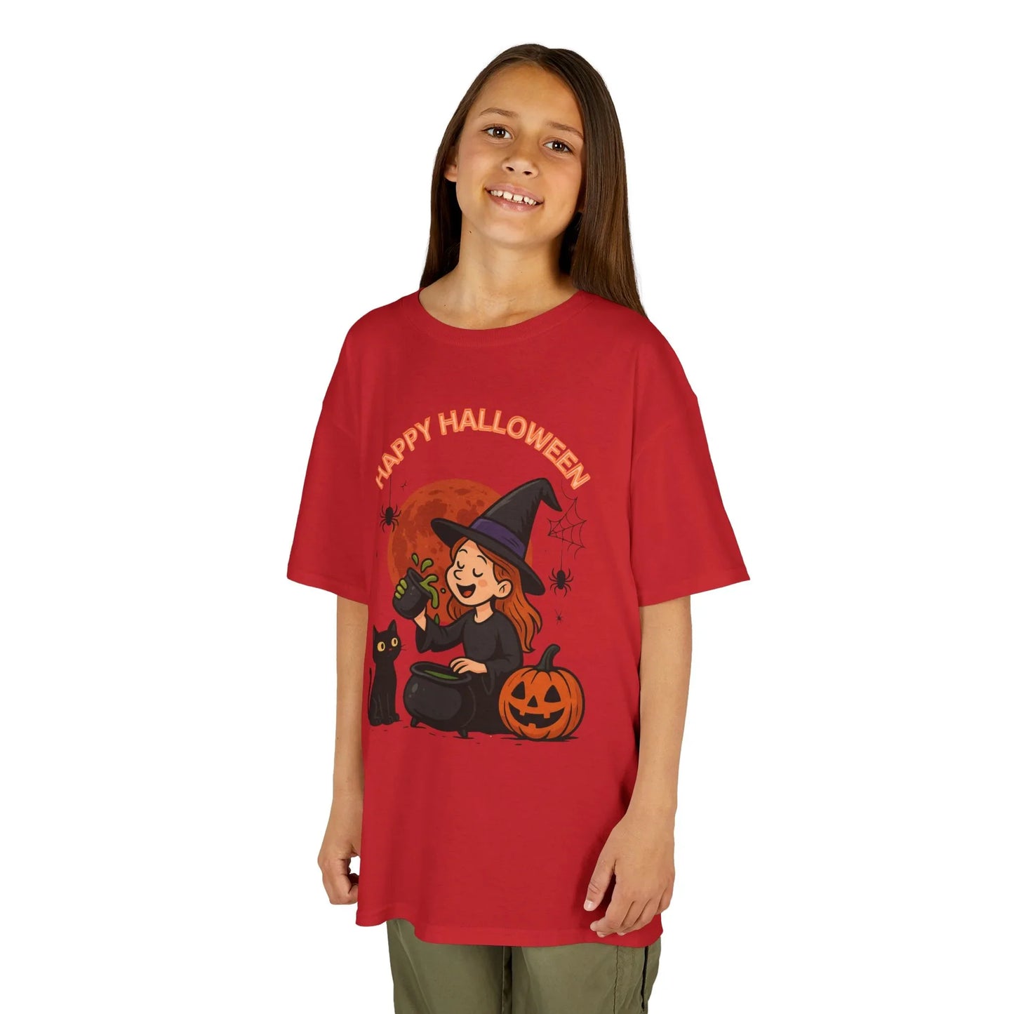 Kinder T-Shirt Motiv Halloween Hexe Katze Kürbis - MorgenMood