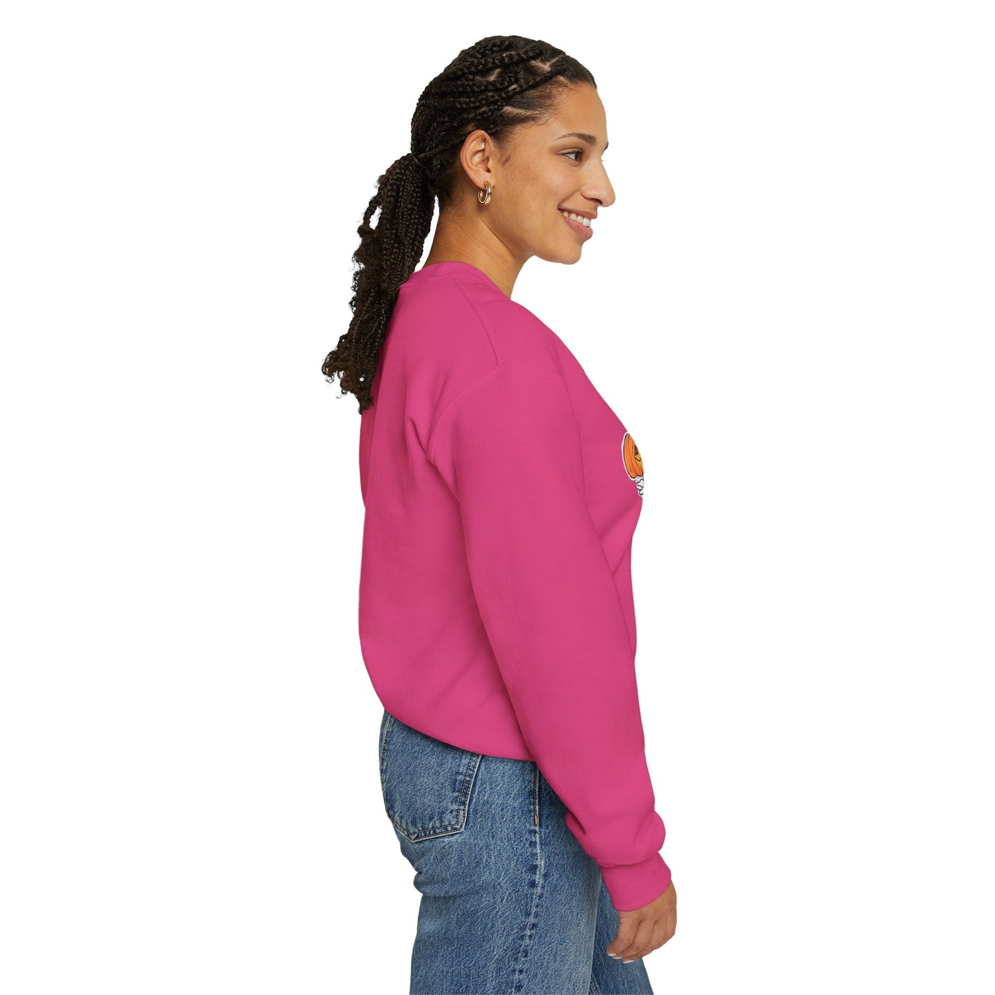 Halloween Sweatshirt mit lustigem Geist mit Hut und Kürbisse