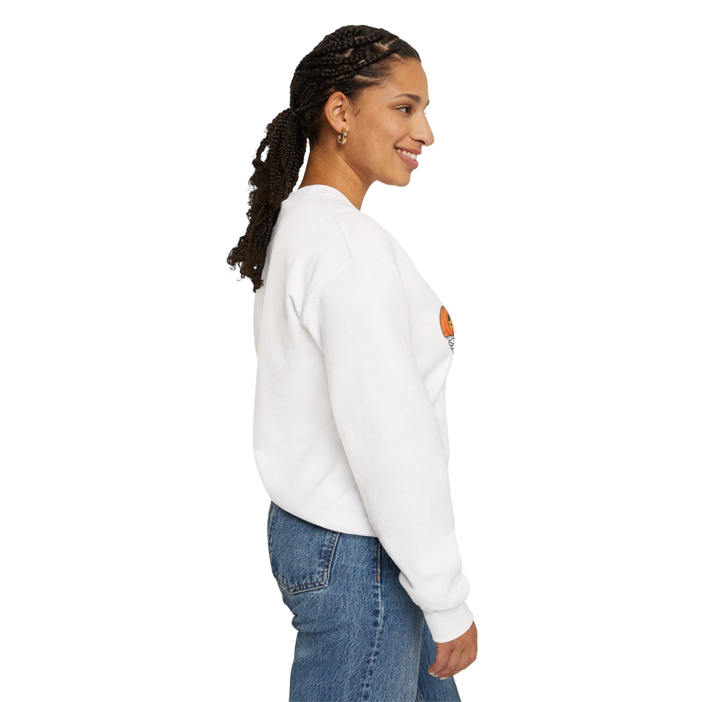 Halloween Sweatshirt mit lustigem Geist mit Hut und Kürbisse