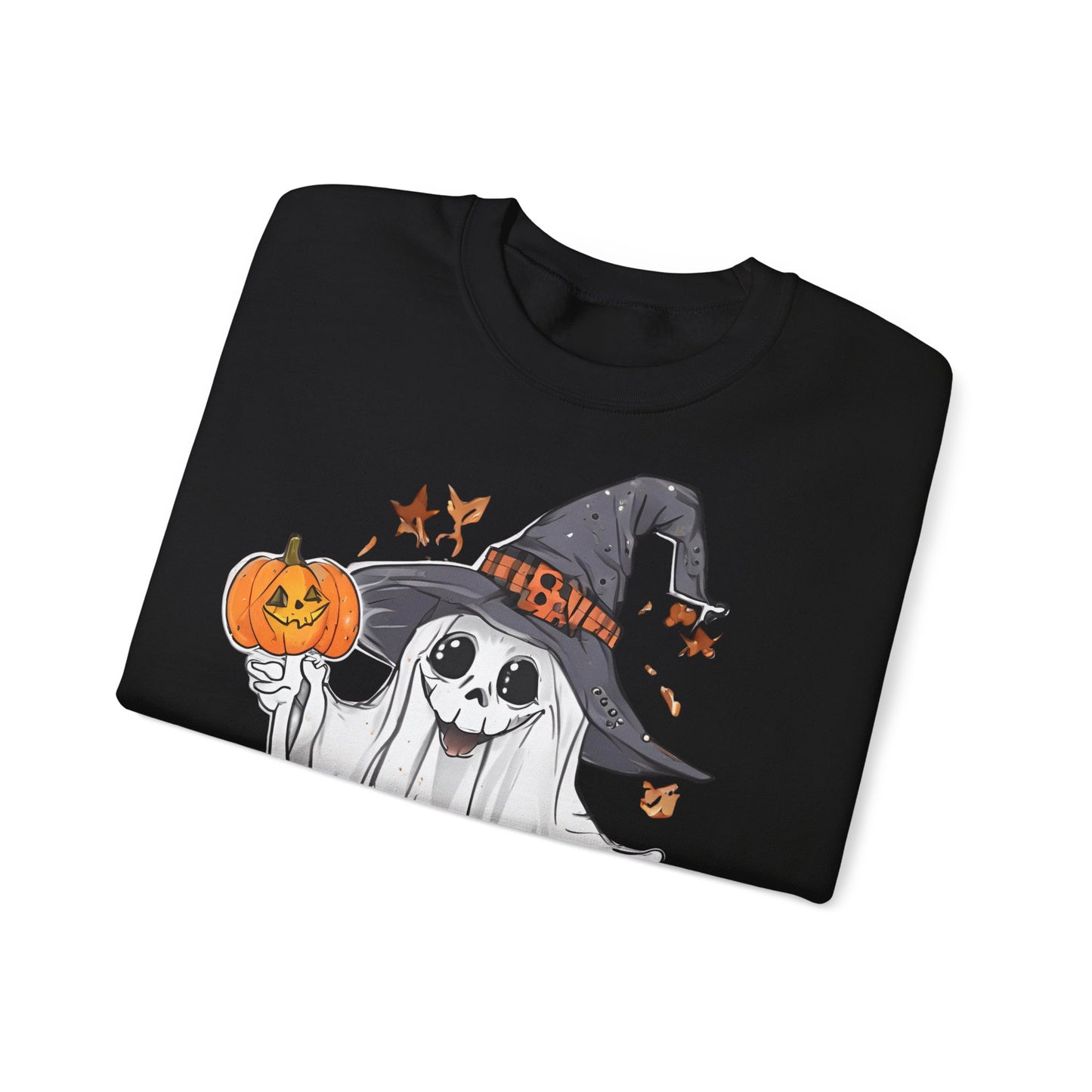 Halloween Sweatshirt mit lustigem Geist mit Hut und Kürbisse