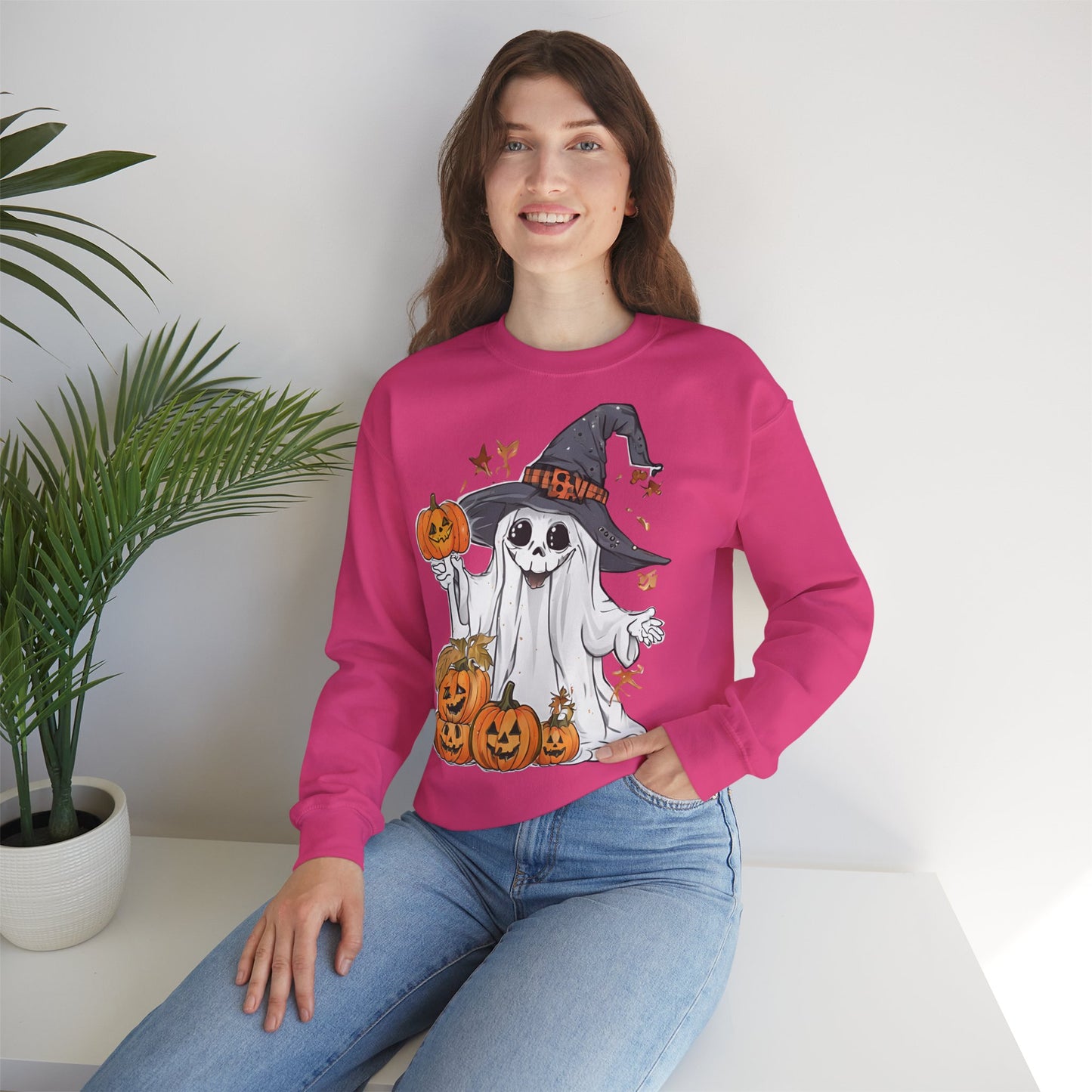 Pink-farbendes Sweatshirt mit lustigem Halloween Motiv