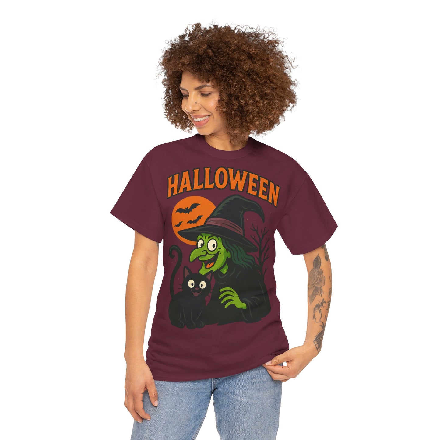 T-Shirt Motiv Halloween Blutmond Katze - MorgenMood